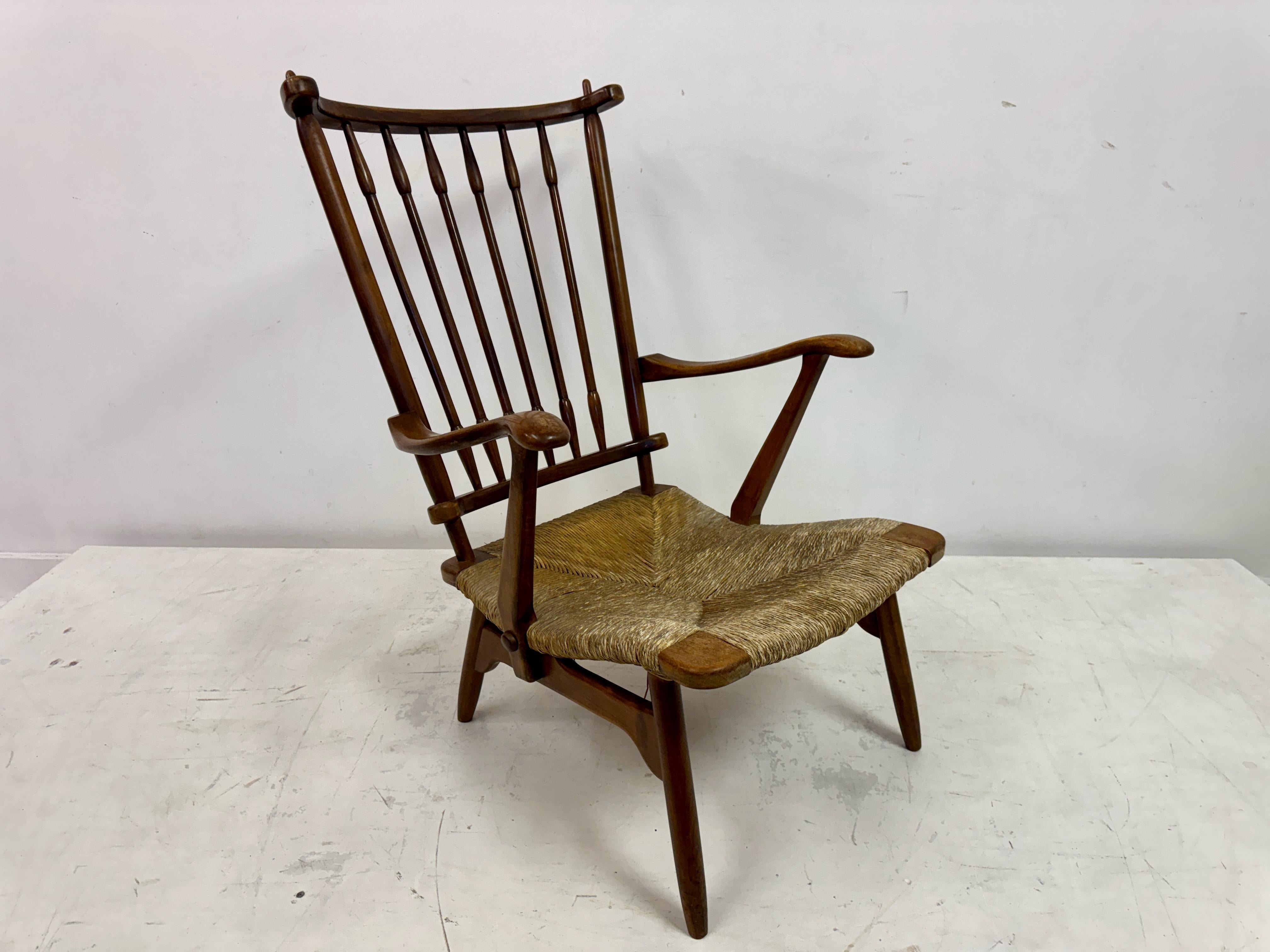 1950s Dutch Stick Back and Rush Seat by De Ster Gelderland For Sale 3