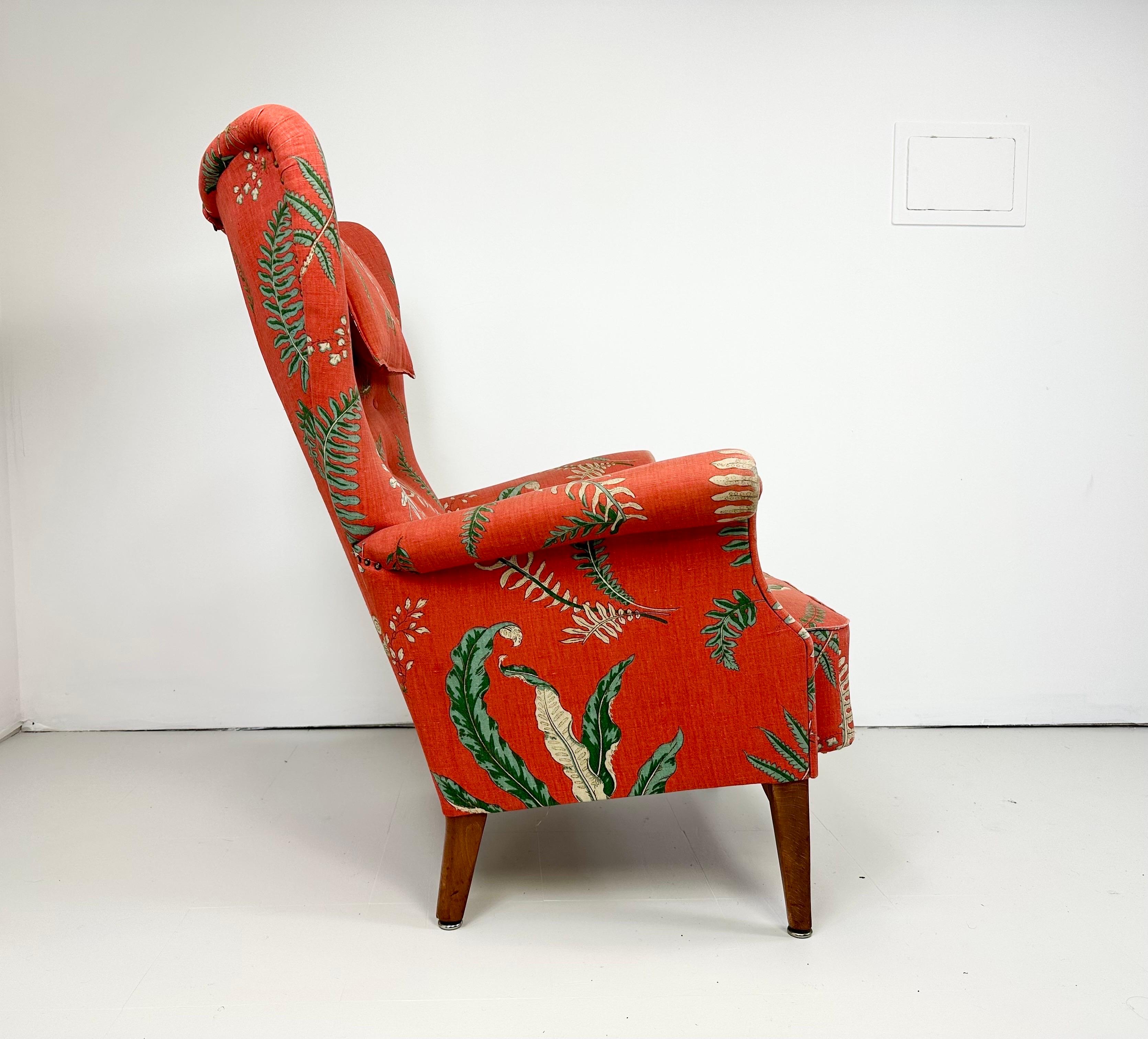 Swedish 1950’s Dux Lounge Chair With Vintage “Fern” Upholstery For Sale