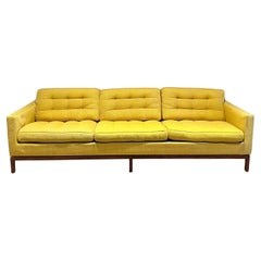 1950s Early Florence Knoll Three-Seater Yellow Sofa Wood Base