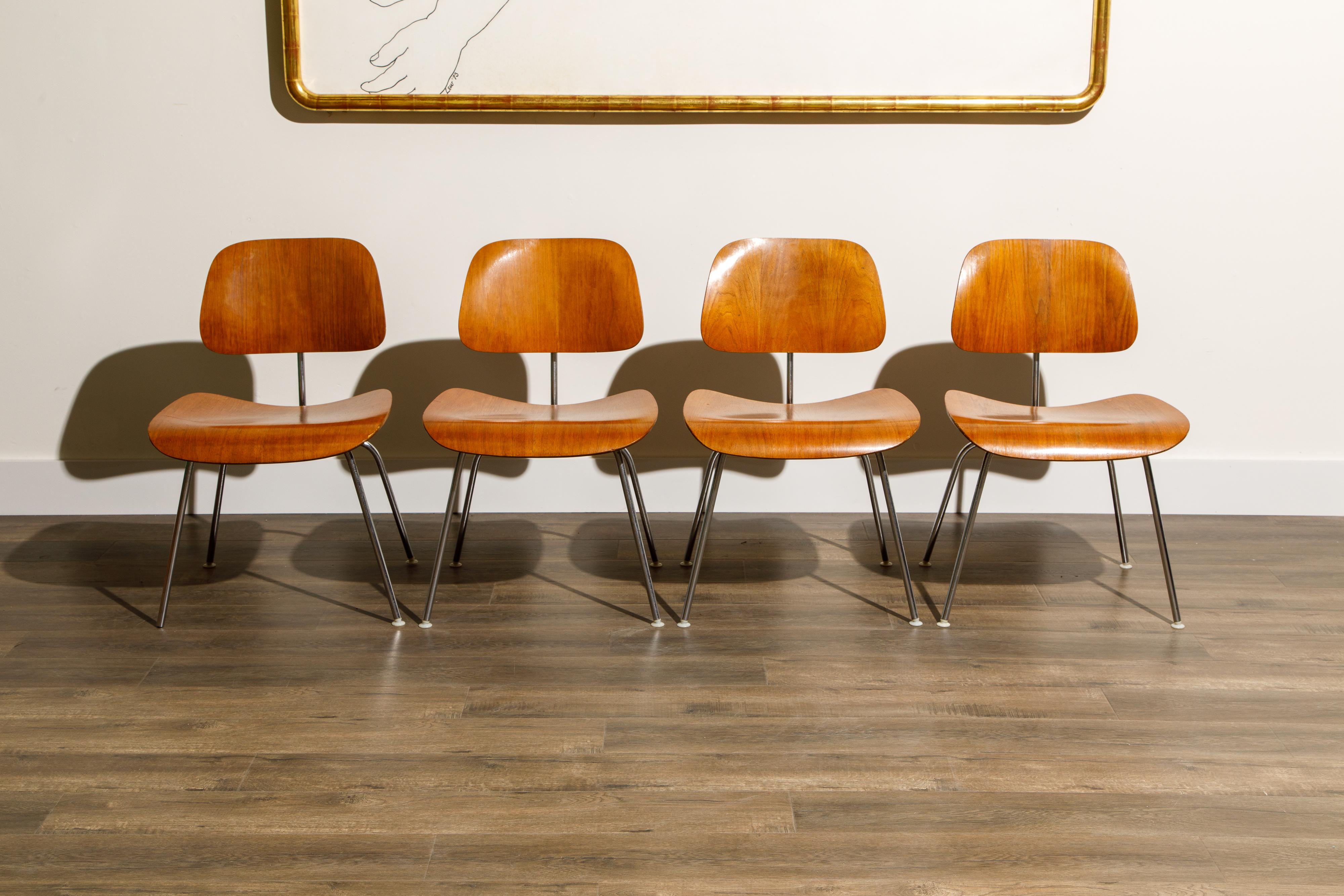 Mid-Century Modern 1950s Early Production 'DCM' Chairs by Charles Eames for Herman Miller, Signed 