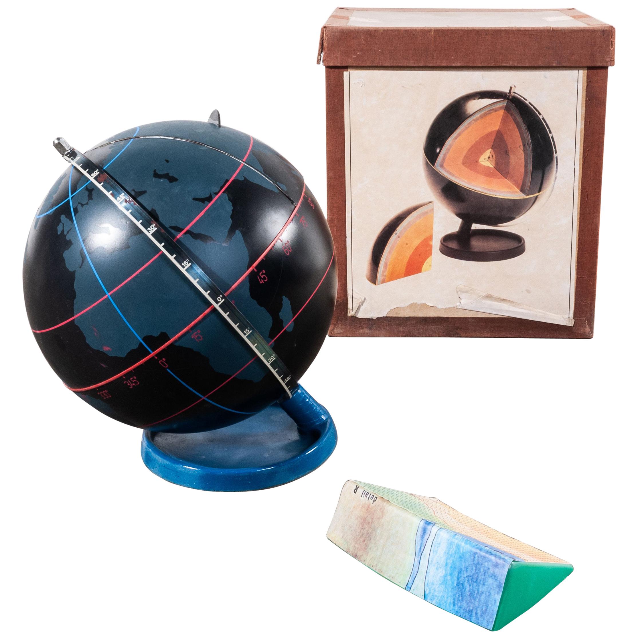 1950s Earth Core Rotating Teaching Globe, Original Box