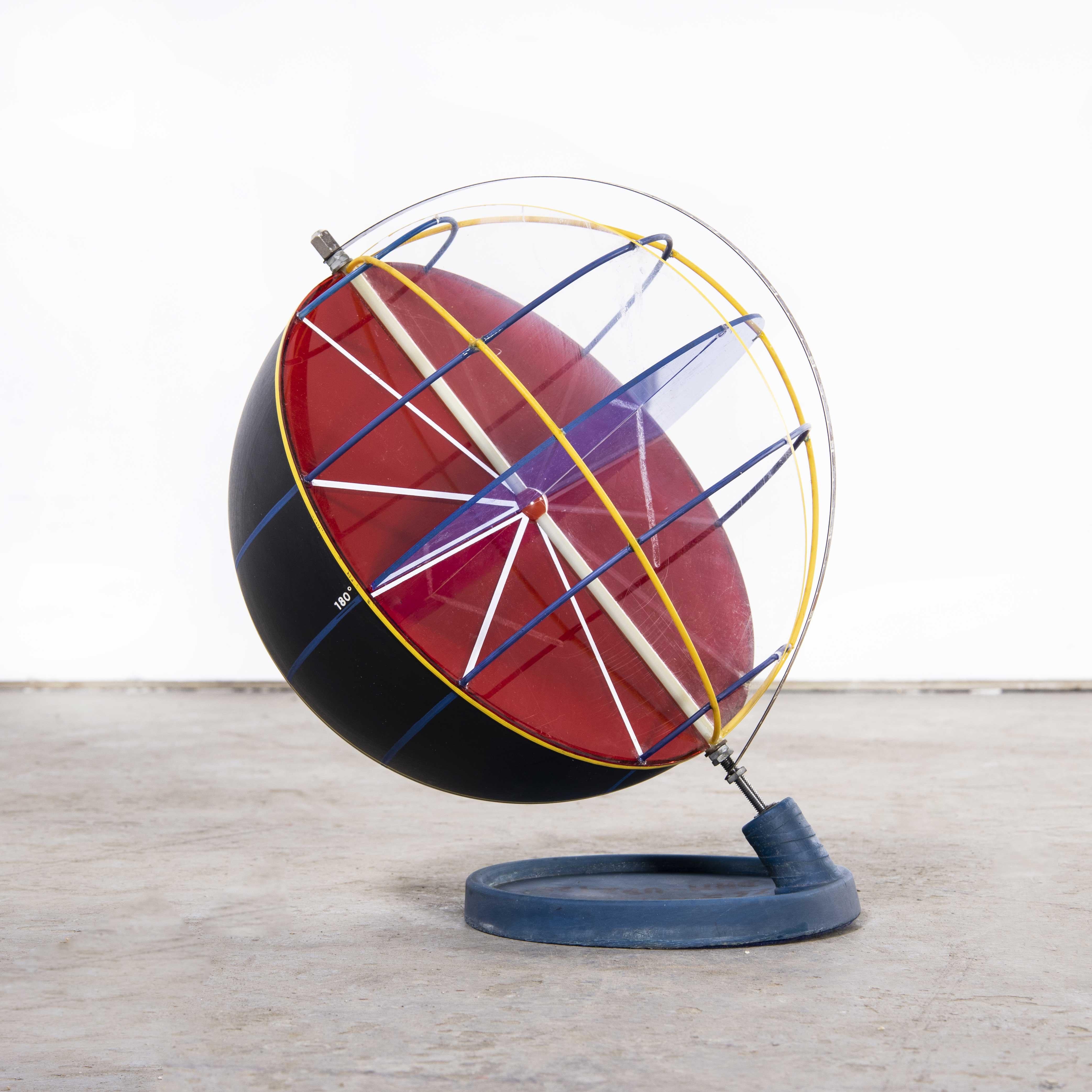 1950’s Earth Geography rotating teaching globe
1950’s Earth Geography rotating teaching globe. Sourced from a Czech collector this rare globe was used as a teaching aid to explain the position of the earths longitude and latitude markings. The