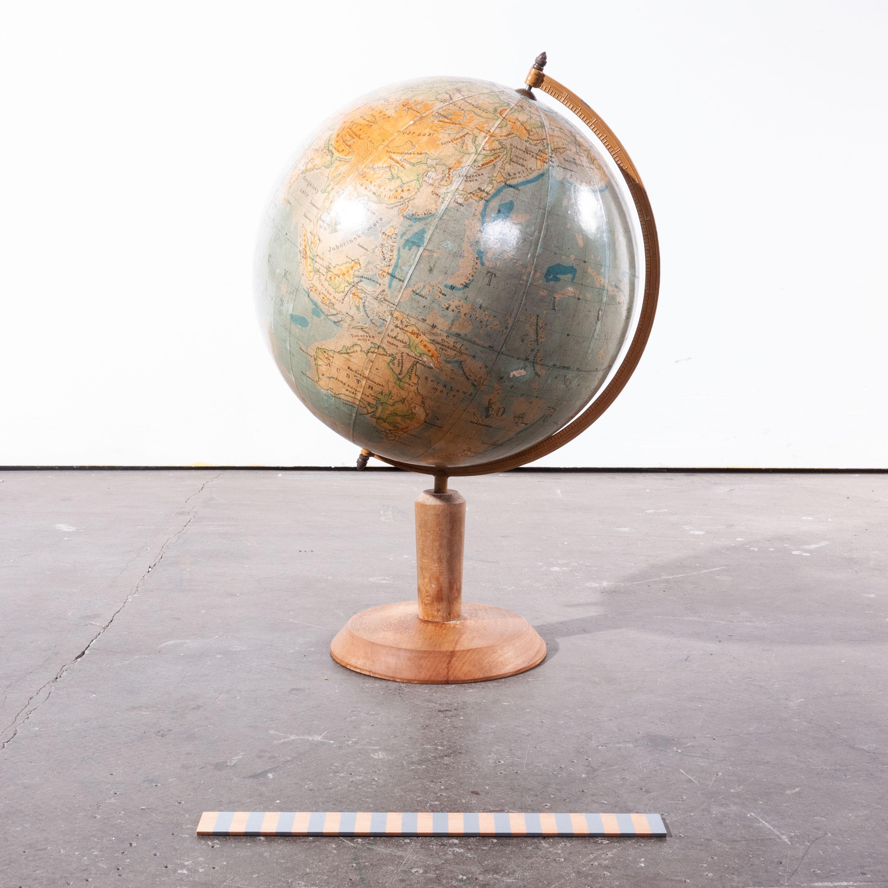 Wood 1950s Earth Rotating Teaching Globe