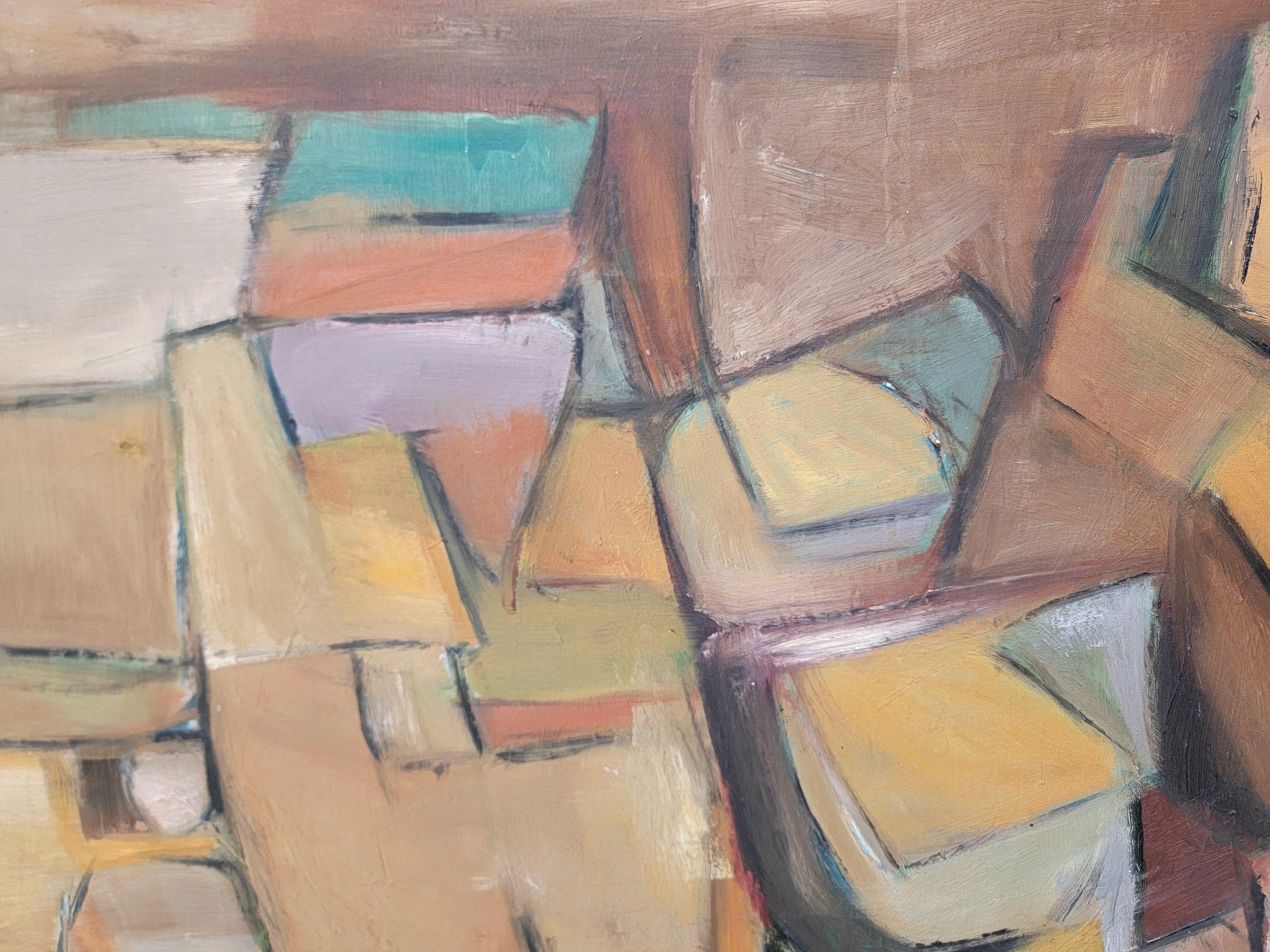 Mid-Century Modern 1950's Earth Tone Abstract Oil Painting by Randall Morgan For Sale