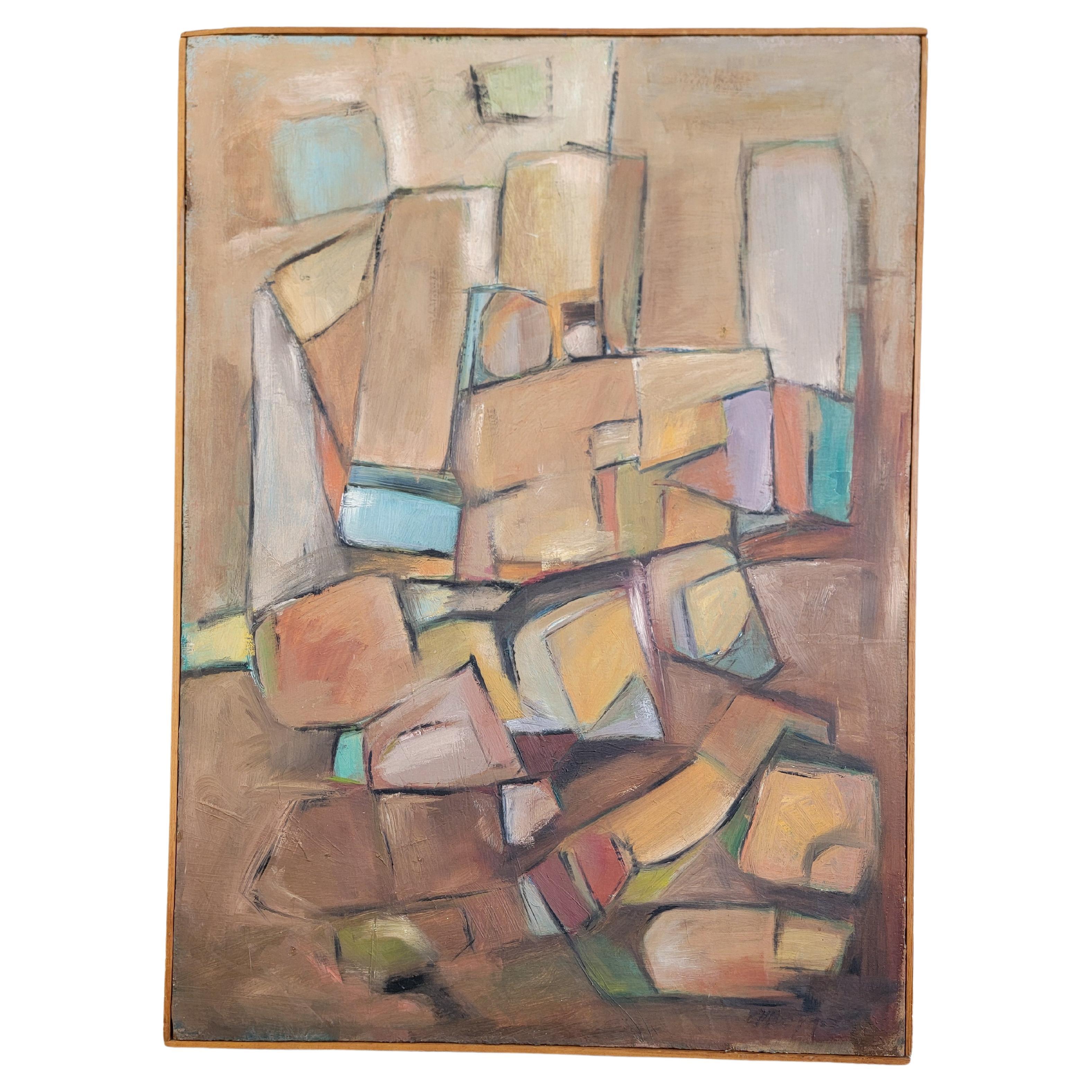 1950's Earth Tone Abstract Oil Painting by Randall Morgan