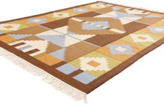 1950's Earth-Tone Evy Svensson Scandinavian Swedish Röllakan Rug