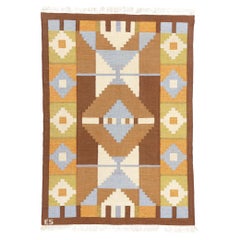 Tapis Röllakan suédois scandinave Evy Svensson des années 1950, couleur terre