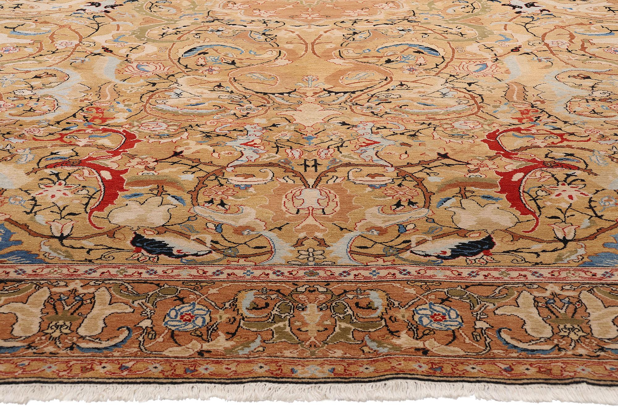 Annodato a mano Tappeto persiano Tabriz degli anni '50 in tonalità terra con stile moderno in vendita