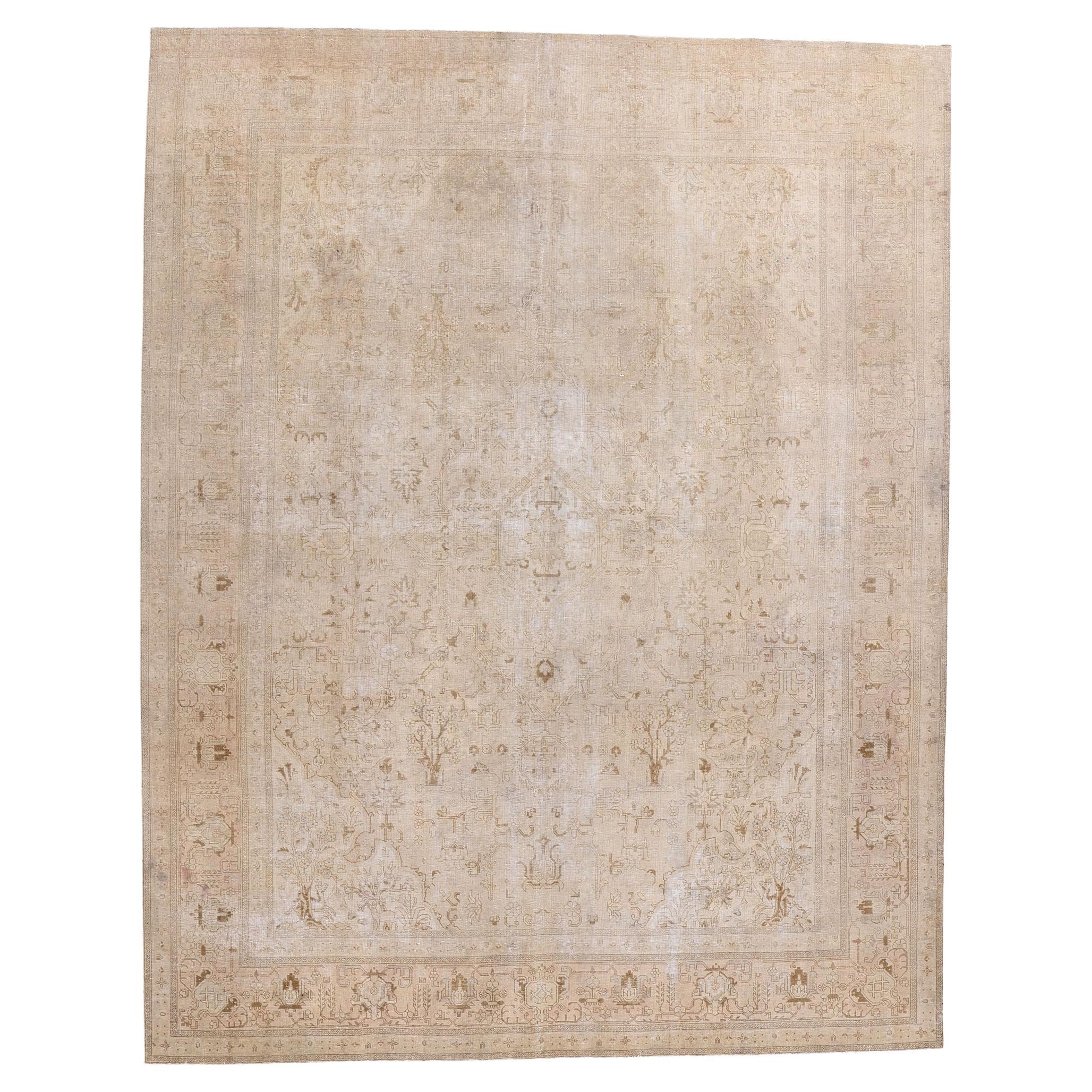 1950's Earth-Tone Persian Tabriz Carpet with Modern Traditional Style