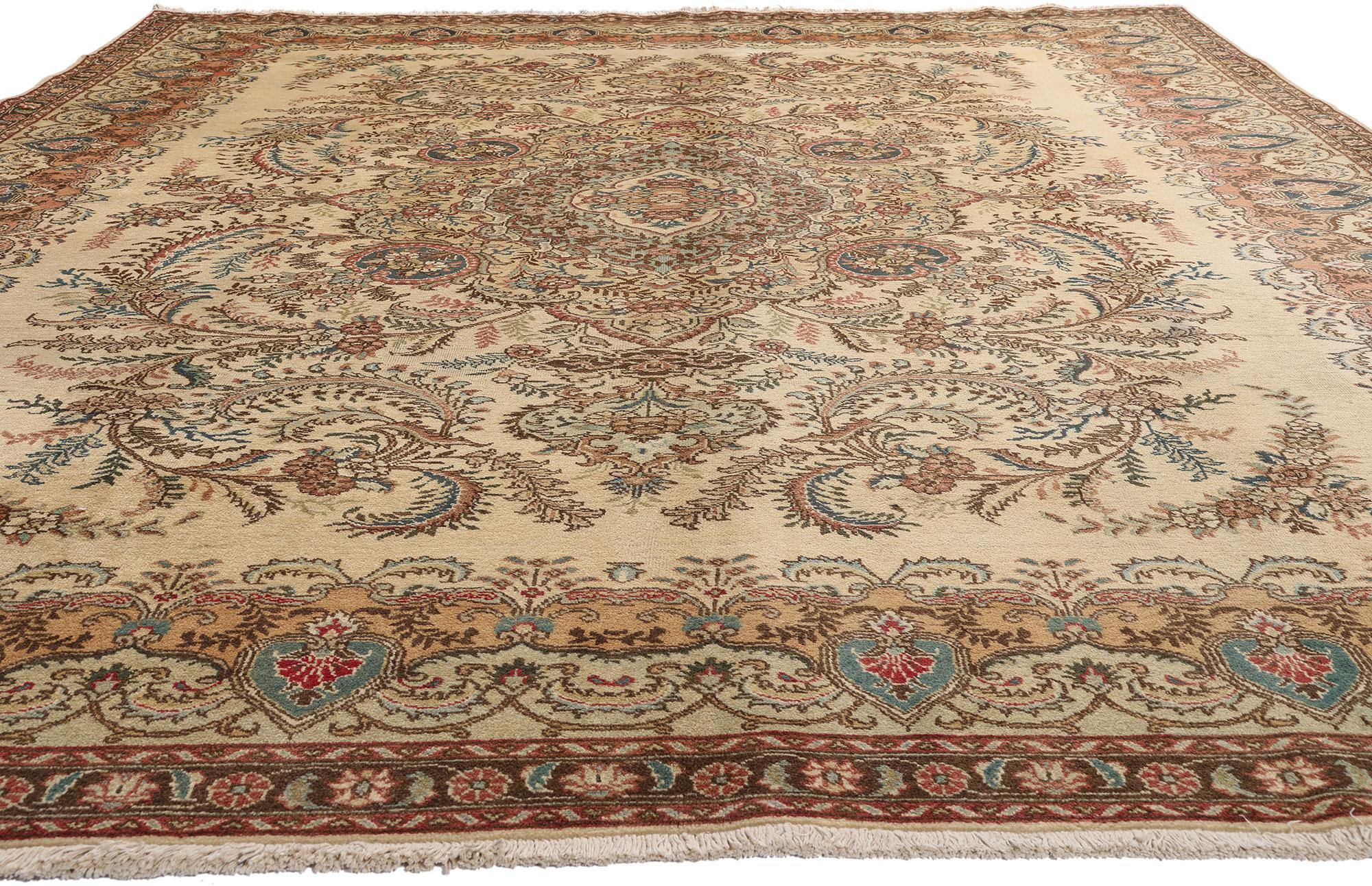 Noué à la main Tapis persan Tabriz de couleur terre, 09'08 x 13'03 en vente
