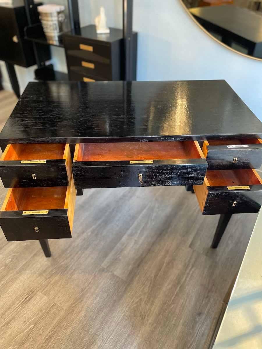 Bureau des années 1950 en Wood Wood ébonisé avec détails bleus en vente 11