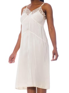 1950'S Ecru Bias Cut Rayon Wraps In Back Slip Dress