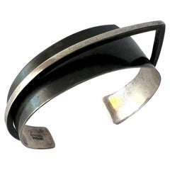 1950s Ed Wiener Sterling Silver American Abstract Modernist Cuff Bracelet