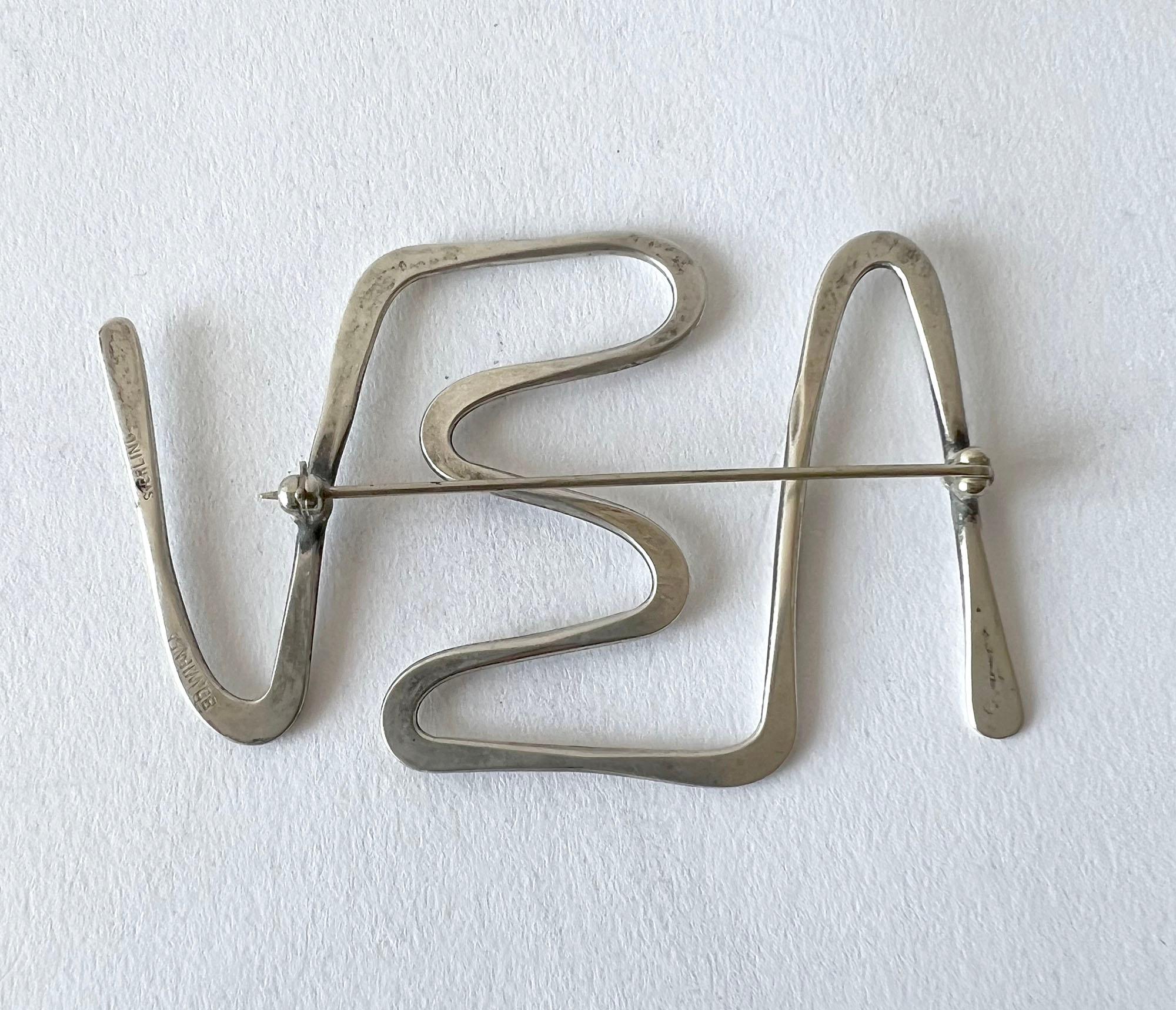 1950s Ed Wiener Sterling Silver New York Modernist Squiggle Brooch For Sale 1