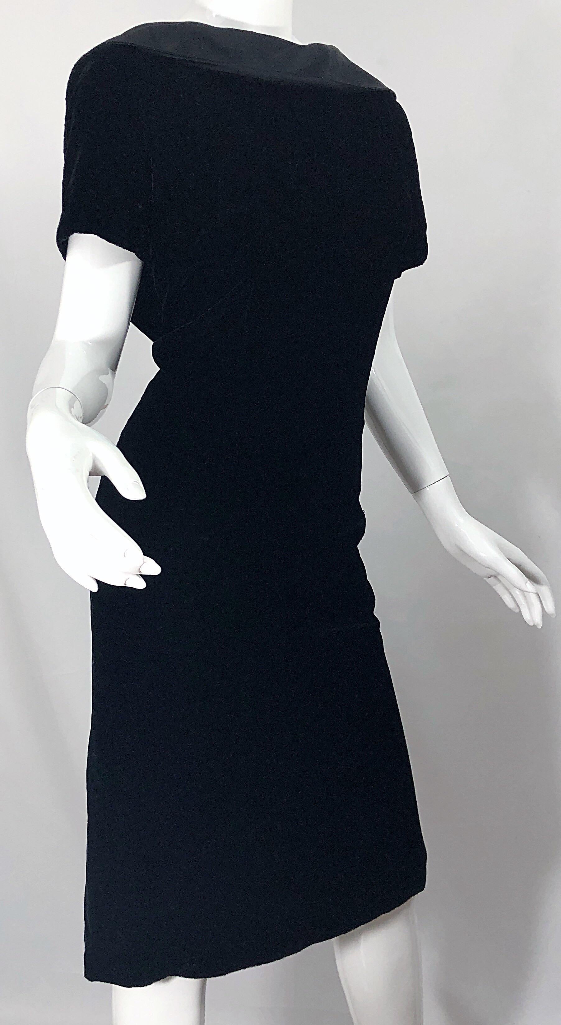 Women's 1950s Edith Flagg Large Size Black Silk Velvet Vintage 50s Wiggle Dress For Sale