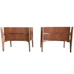 1950s Edmond Spence Curved Walnut and Birch Nightstands for William Hinn, Pair