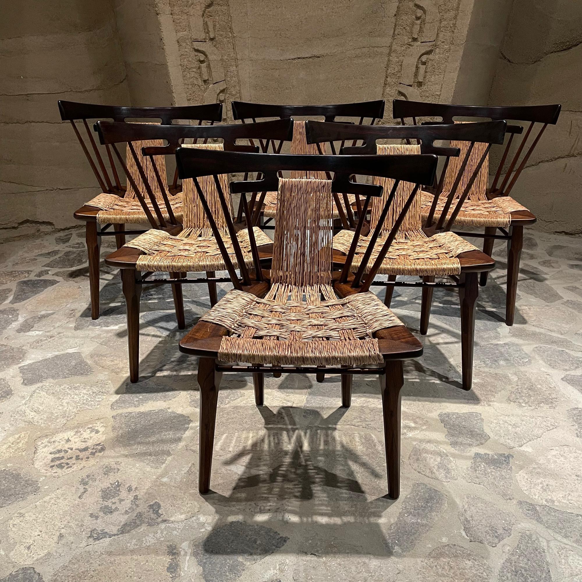 Edmond J. Spence Exquisite Set of Six Yucatan side chairs in mahogany with woven Seagrass. Mexico 1950s
Measures: 33 tall x 25.13 width 18.75 depth seat height 17.5 inches
Preowned Original Restored Vintage Condition and Presentation.
Refinished