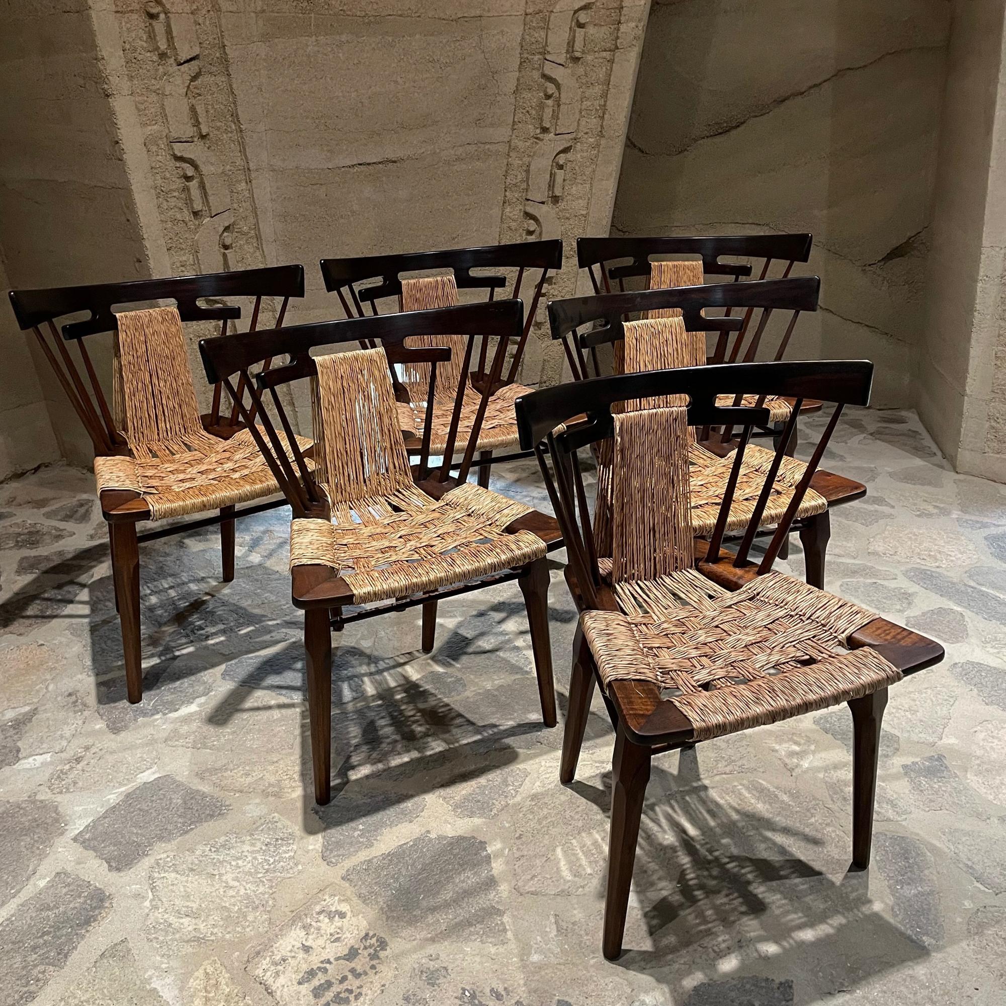 Mid-Century Modern 1950s Edmond Spence Yucatan Set of Six Mahogany Wood Woven Seagrass Cane Chairs