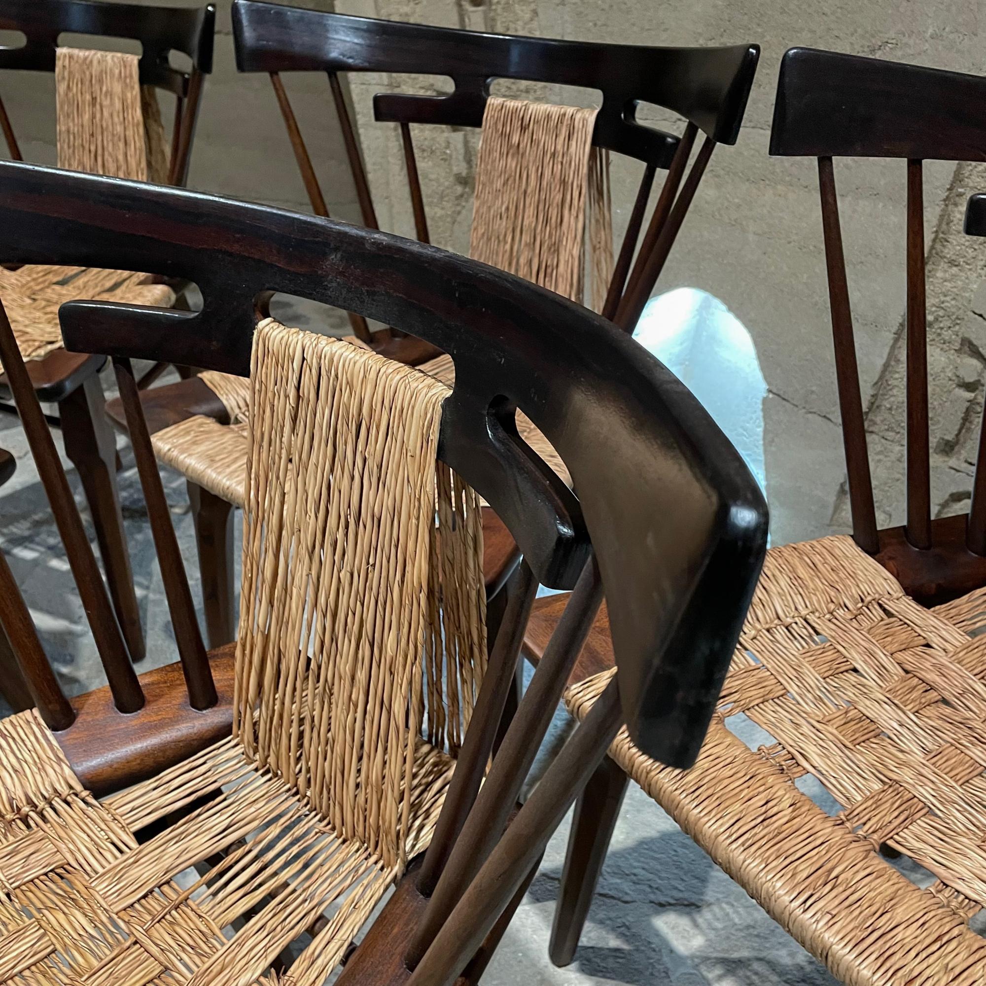 1950s Edmond Spence Yucatan Set of Six Mahogany Wood Woven Seagrass Cane Chairs In Good Condition In Chula Vista, CA