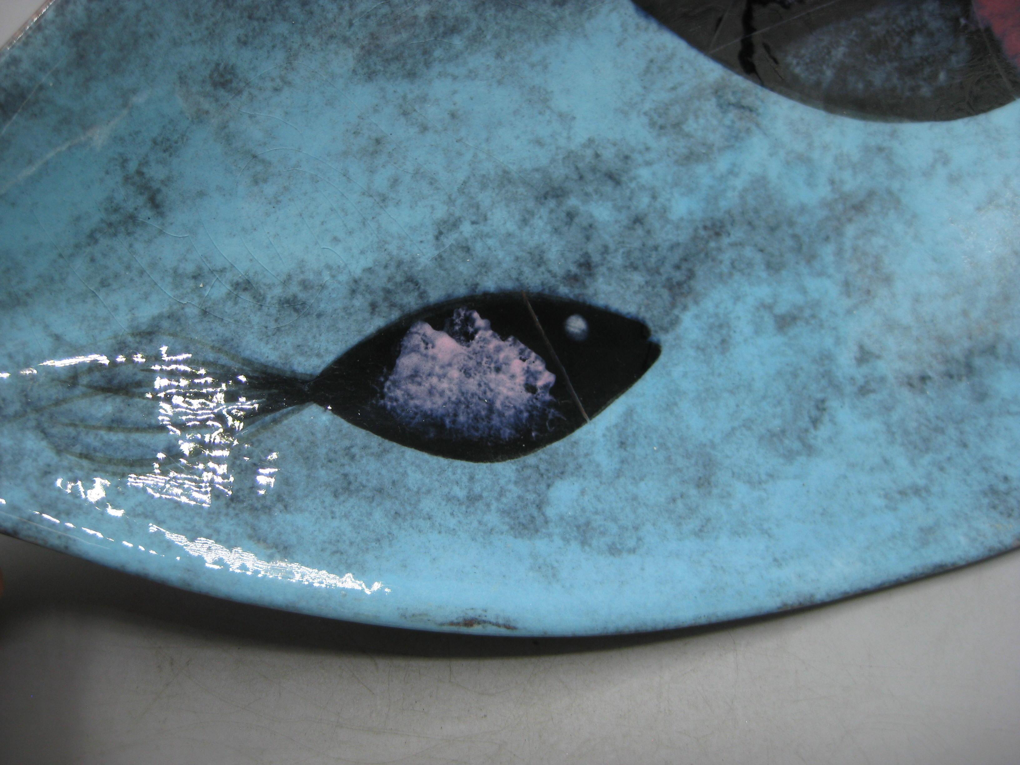 1950's Edmund Ronaky California Pottery Abstract Fish Bowl Dish 16 1/2