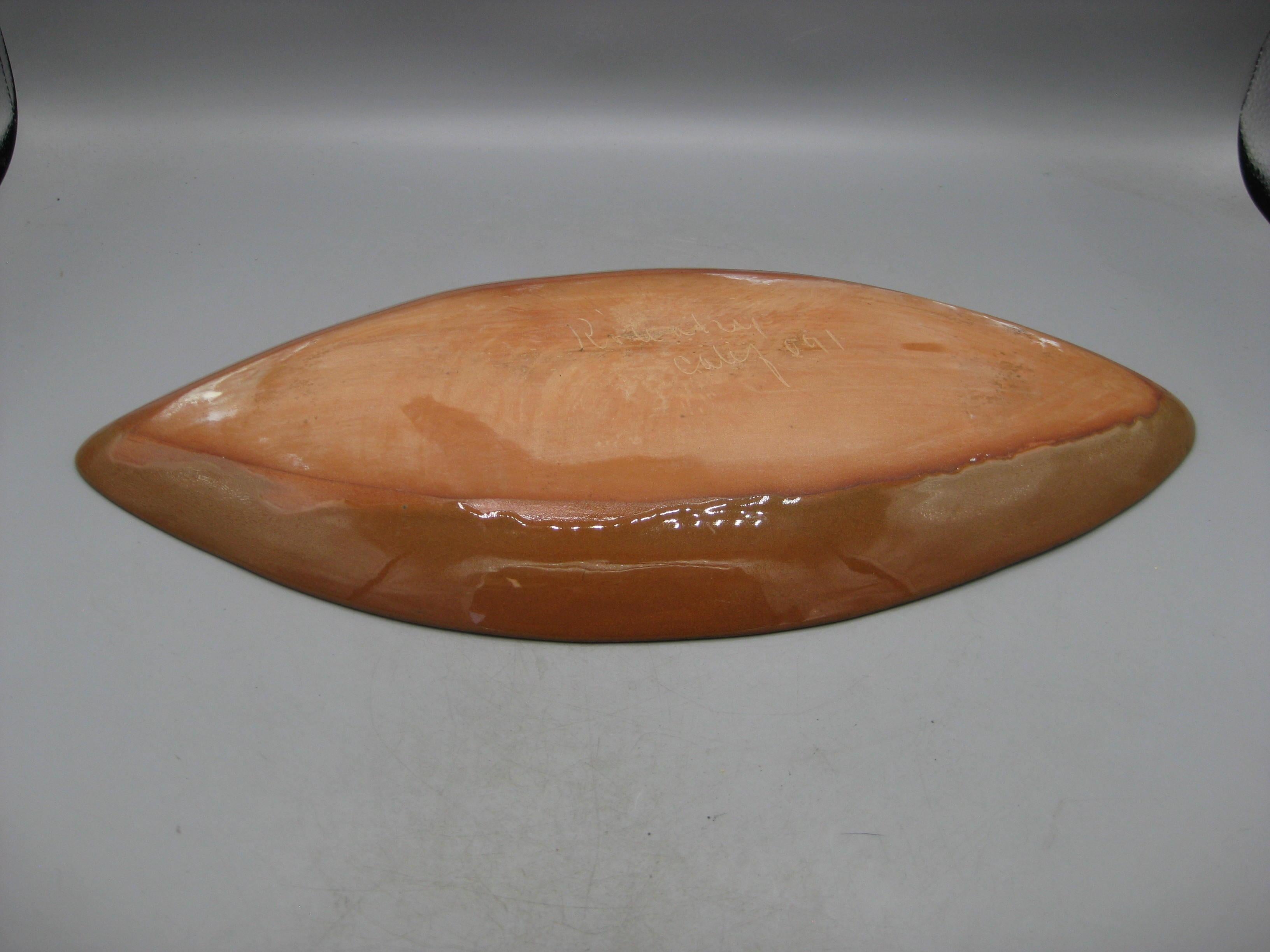 1950's Edmund Ronaky California Pottery Abstract Fish Bowl Dish 16 1/2