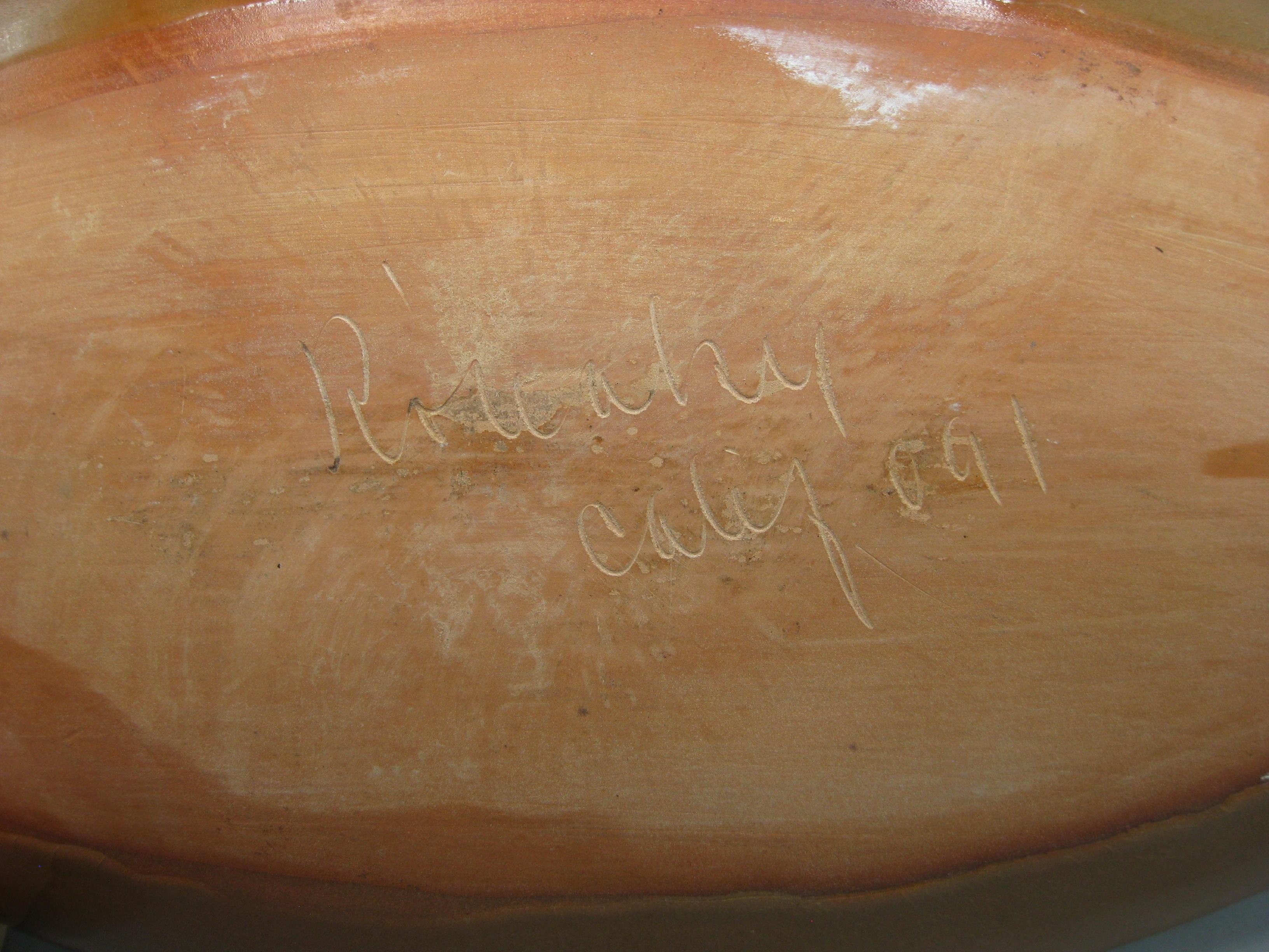 1950's Edmund Ronaky California Pottery Abstract Fish Bowl Dish 16 1/2
