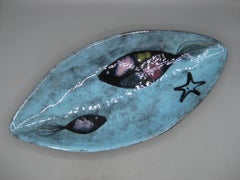 1950 Edmund Ronaky California Pottery Abstract Fish Bowl Dish 16 1/2" Big !