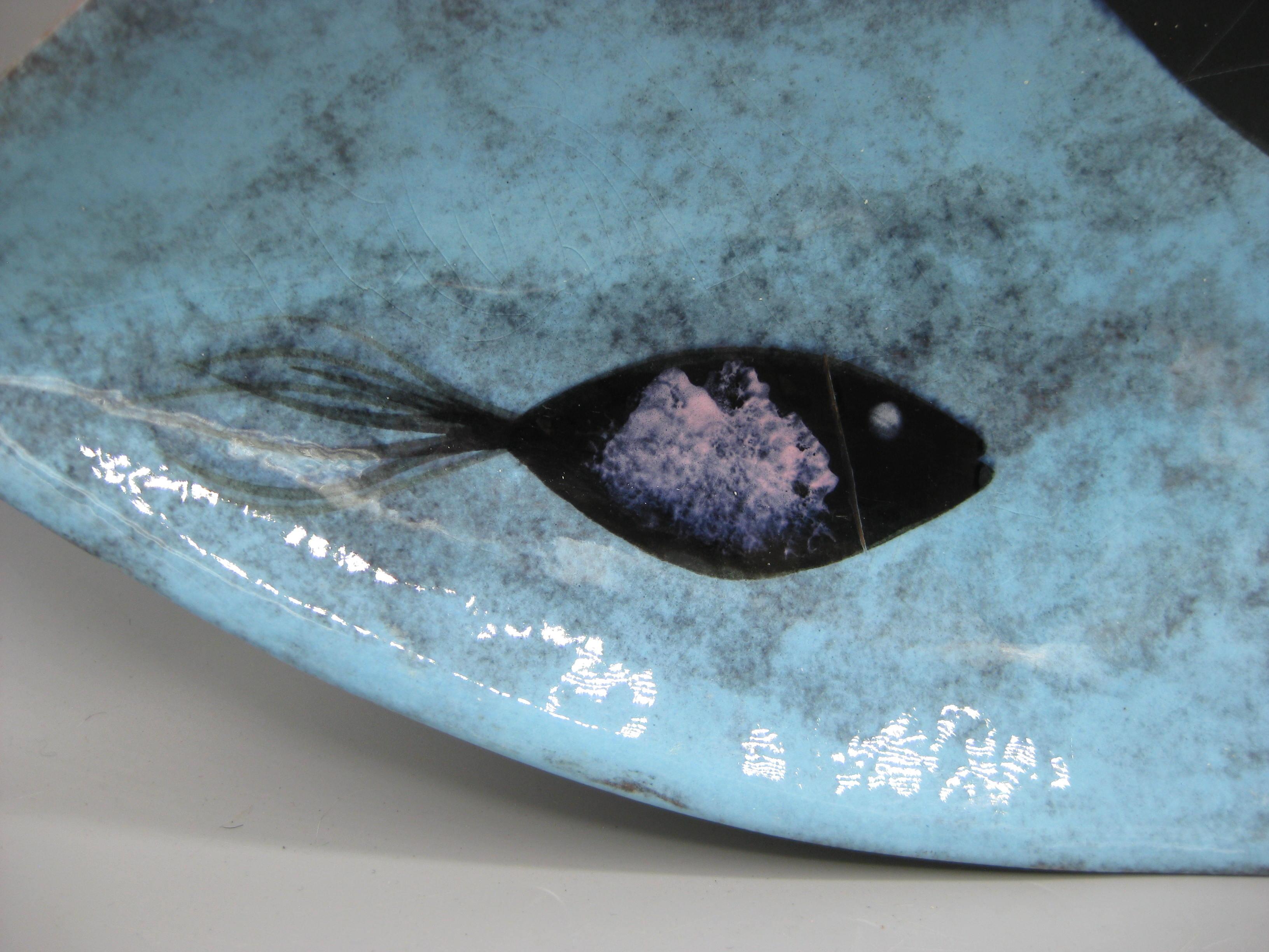 1950's Edmund Ronaky California Pottery Abstract Fish Bowl Dish 16 1/2