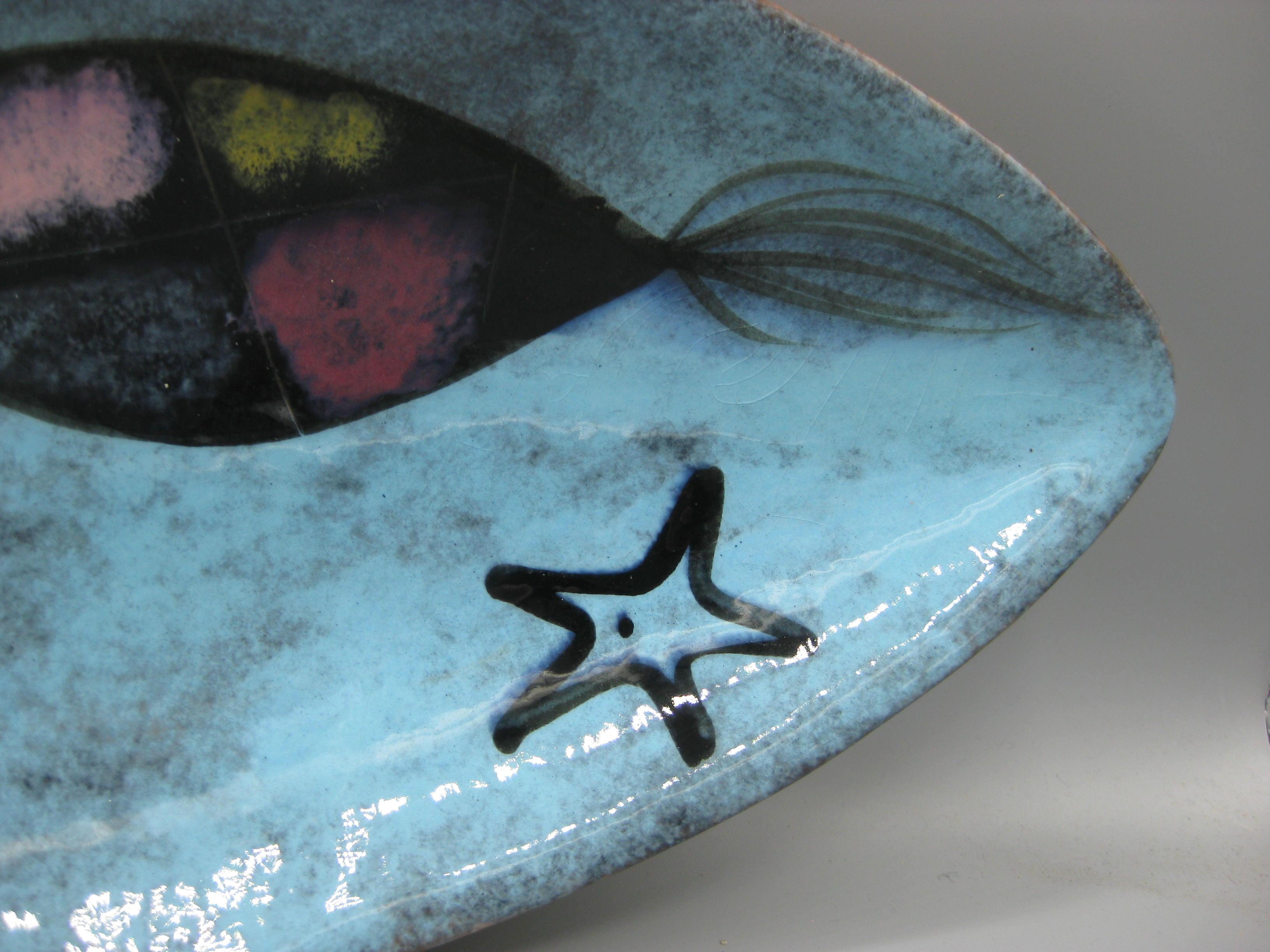 Ceramic 1950's Edmund Ronaky California Pottery Abstract Fish Bowl Dish 16 1/2