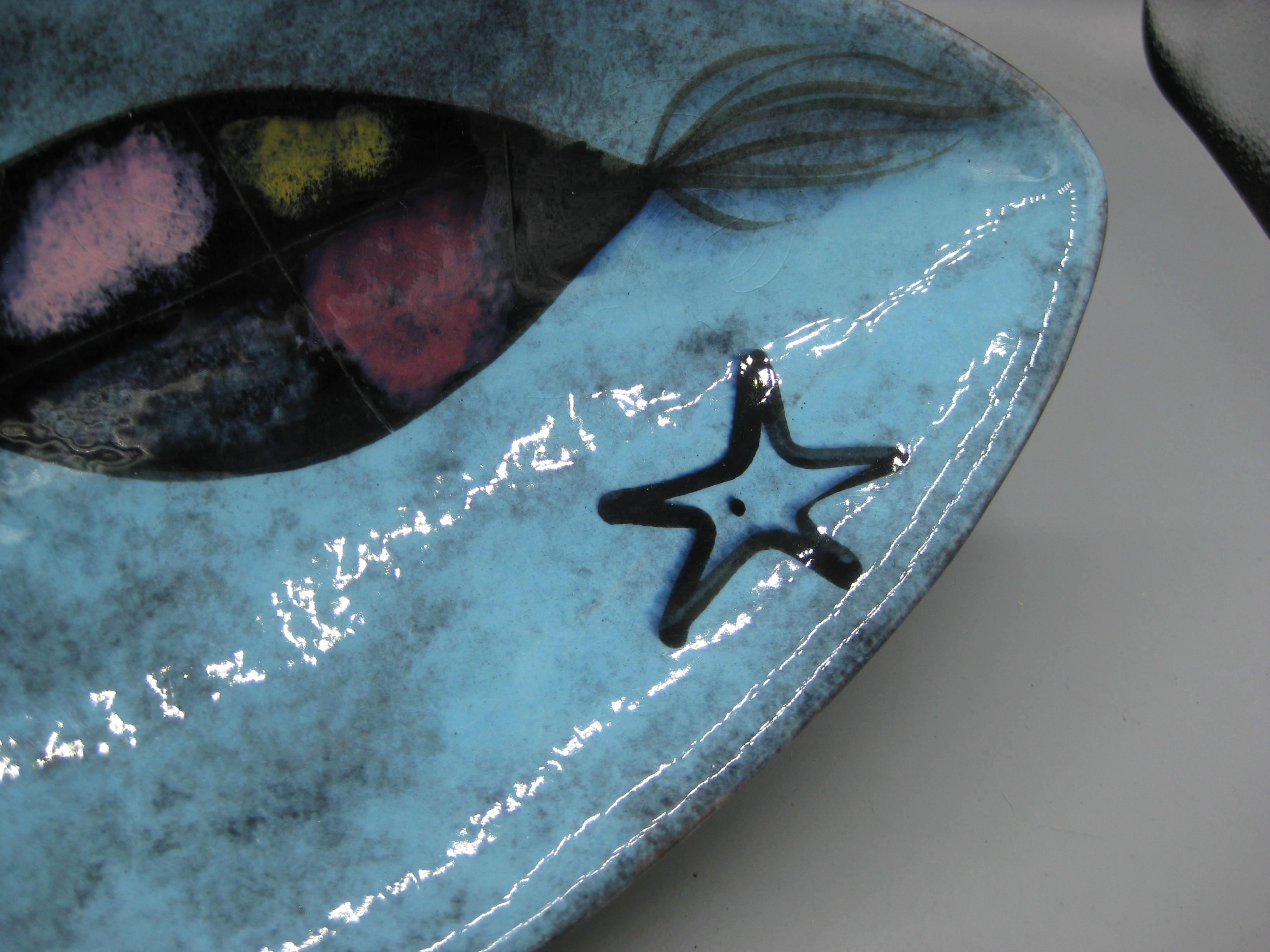 1950's Edmund Ronaky California Pottery Abstract Fish Bowl Dish 16 1/2