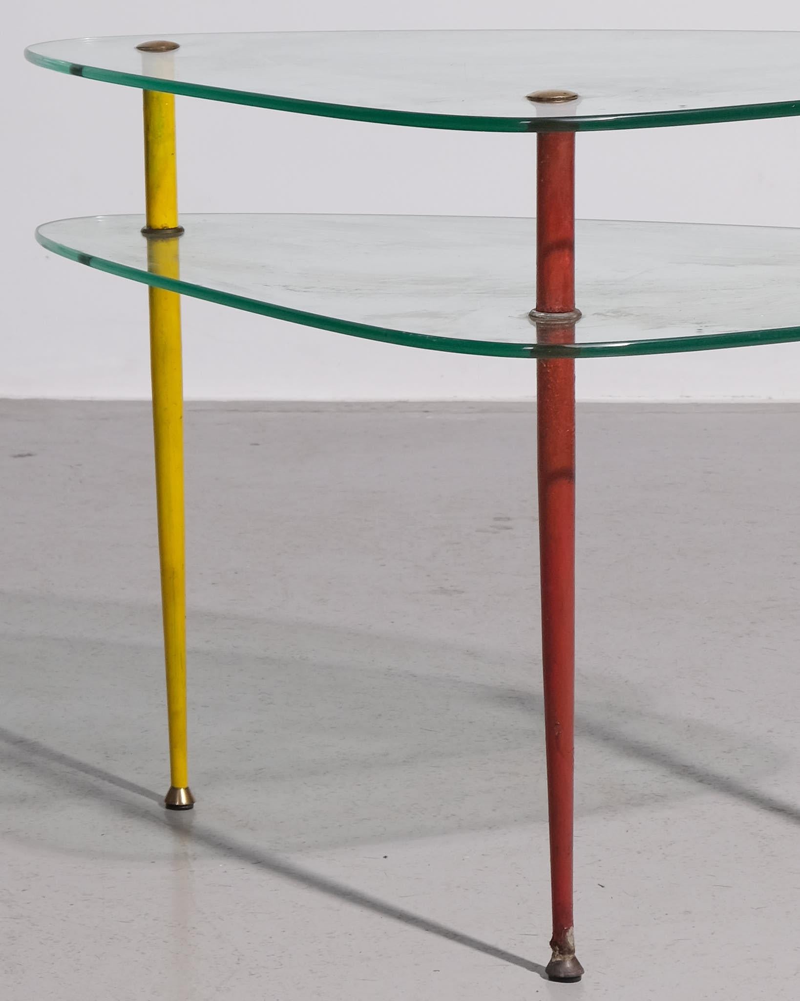 Edoardo Paoli : Table d'appoint en verre à deux niveaux 