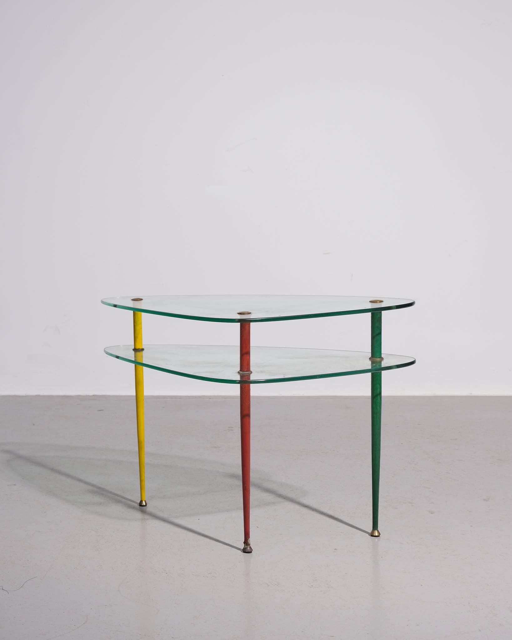 Mid-Century Modern Table d'appoint à deux niveaux en verre Edoardo Paoli 'Arlecchino' pour Vitrex, années 1950 en vente