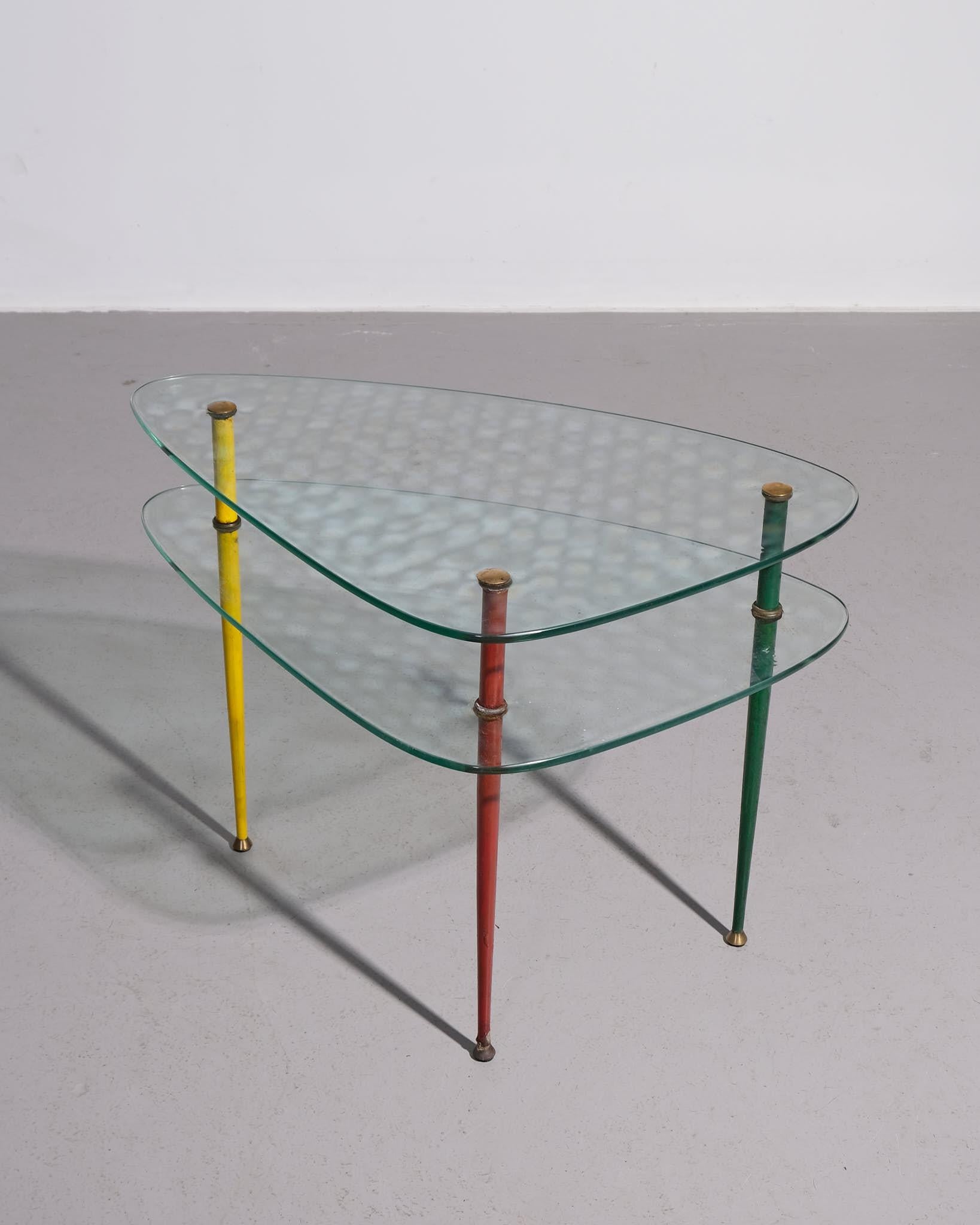Table d'appoint à deux niveaux en verre Edoardo Paoli 'Arlecchino' pour Vitrex, années 1950 Bon état - En vente à London, GB