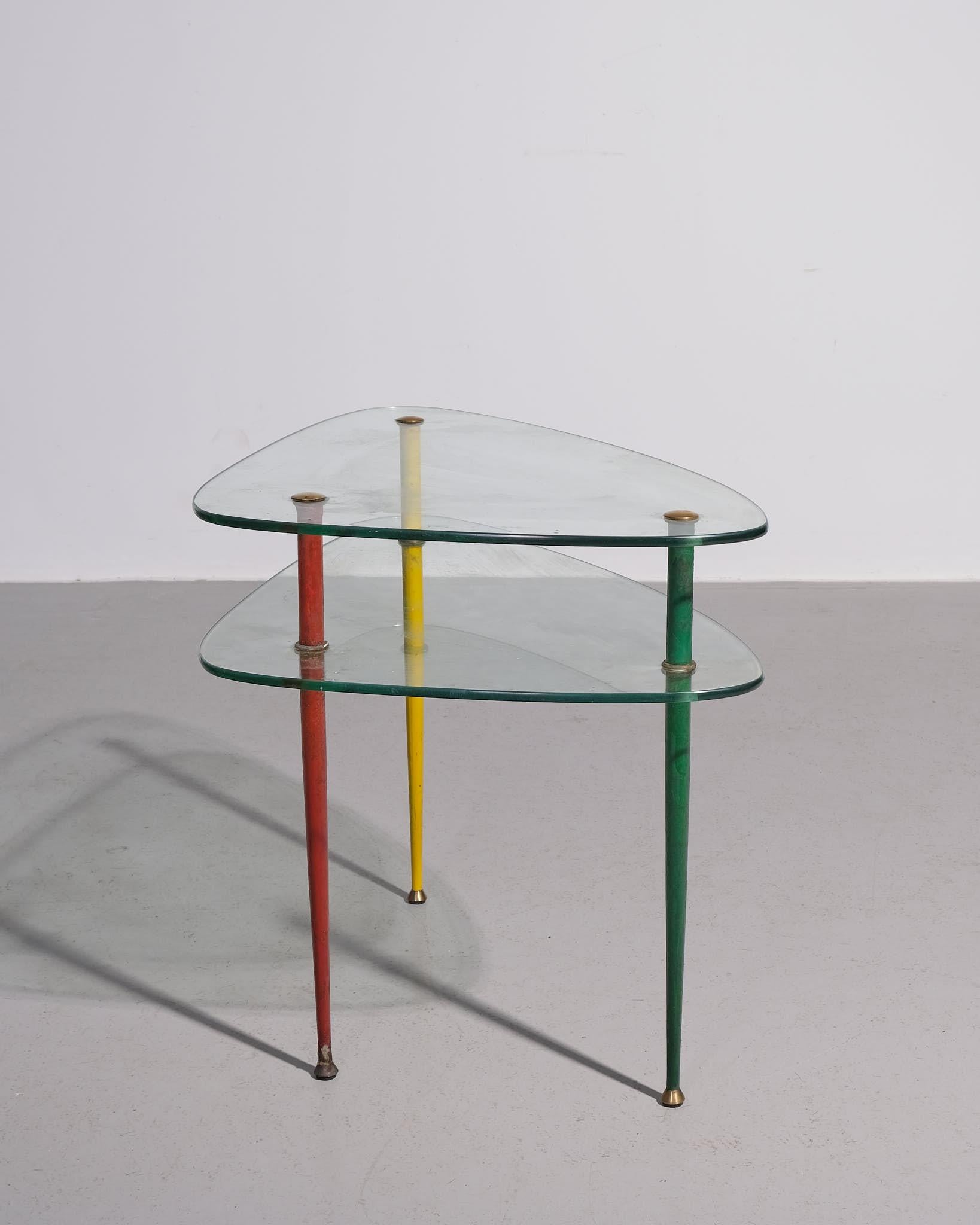 Milieu du XXe siècle Table d'appoint à deux niveaux en verre Edoardo Paoli 'Arlecchino' pour Vitrex, années 1950 en vente