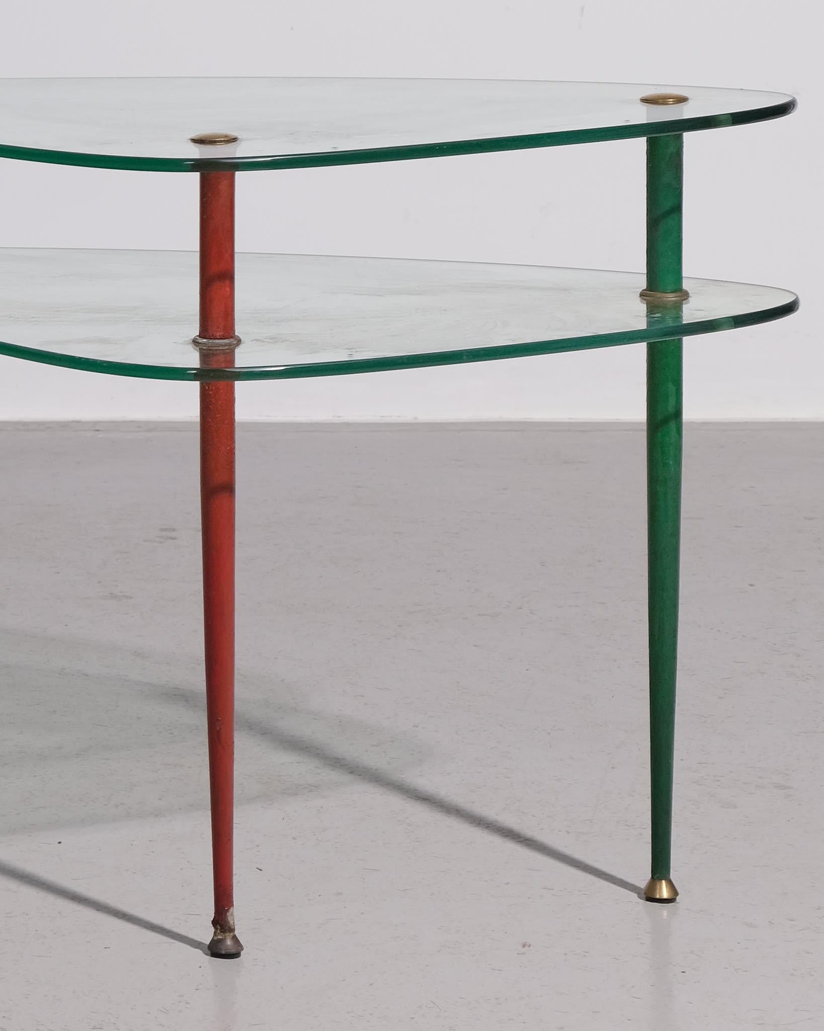 Métal Table d'appoint à deux niveaux en verre Edoardo Paoli 'Arlecchino' pour Vitrex, années 1950 en vente
