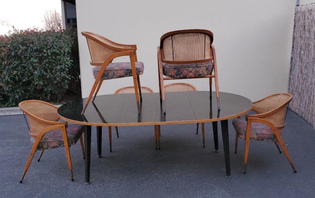 1950s Edward Wormley for Dunbar Extension Dining Set 6 Chairs 2 Leaves For Sale 3