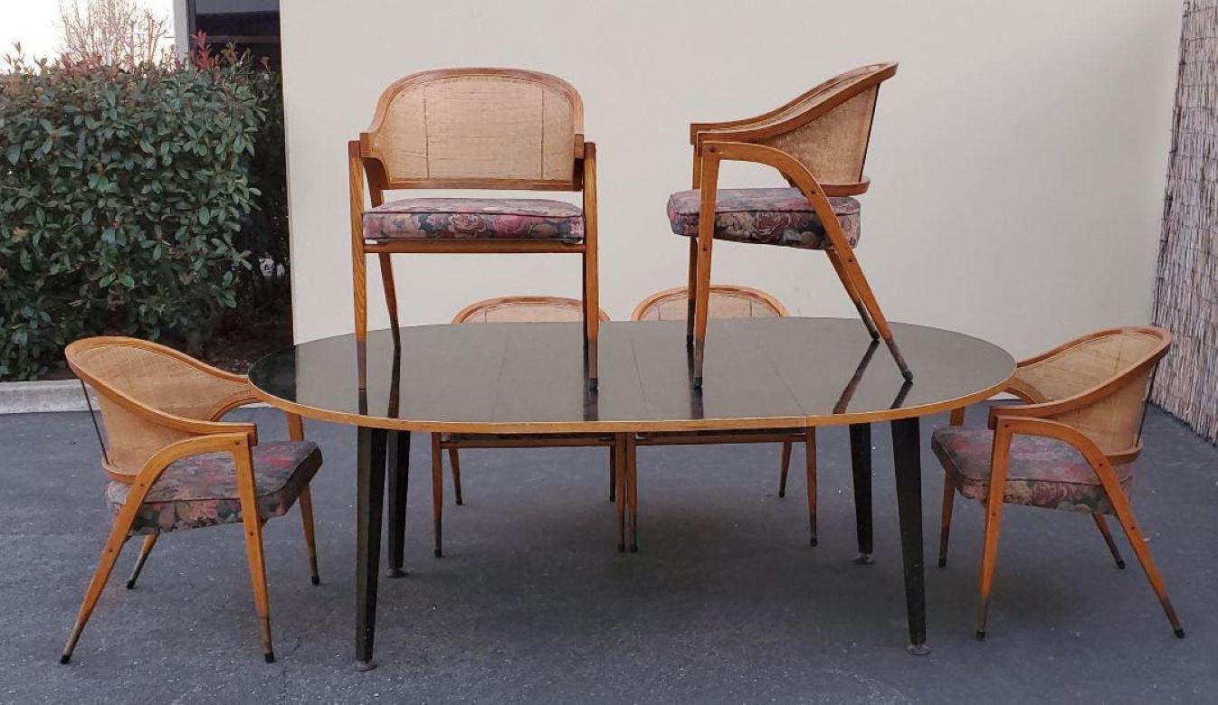 Mid-Century Modern Edward Wormley for Dunbar Extension Dining Set 6 Chaises 2 Leaves 1950s en vente