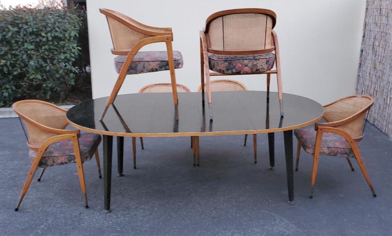 Ausziehbares Esszimmer-Set, 6 Stühle, 2 Blätter, Edward Wormley für Dunbar, 1950er Jahre (amerikanisch) im Angebot
