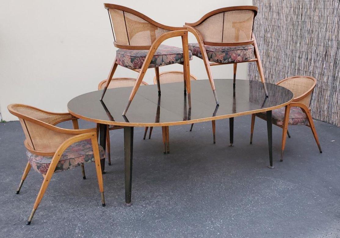 1950s Edward Wormley for Dunbar Extension Dining Set 6 Chairs 2 Leaves In Good Condition For Sale In Monrovia, CA