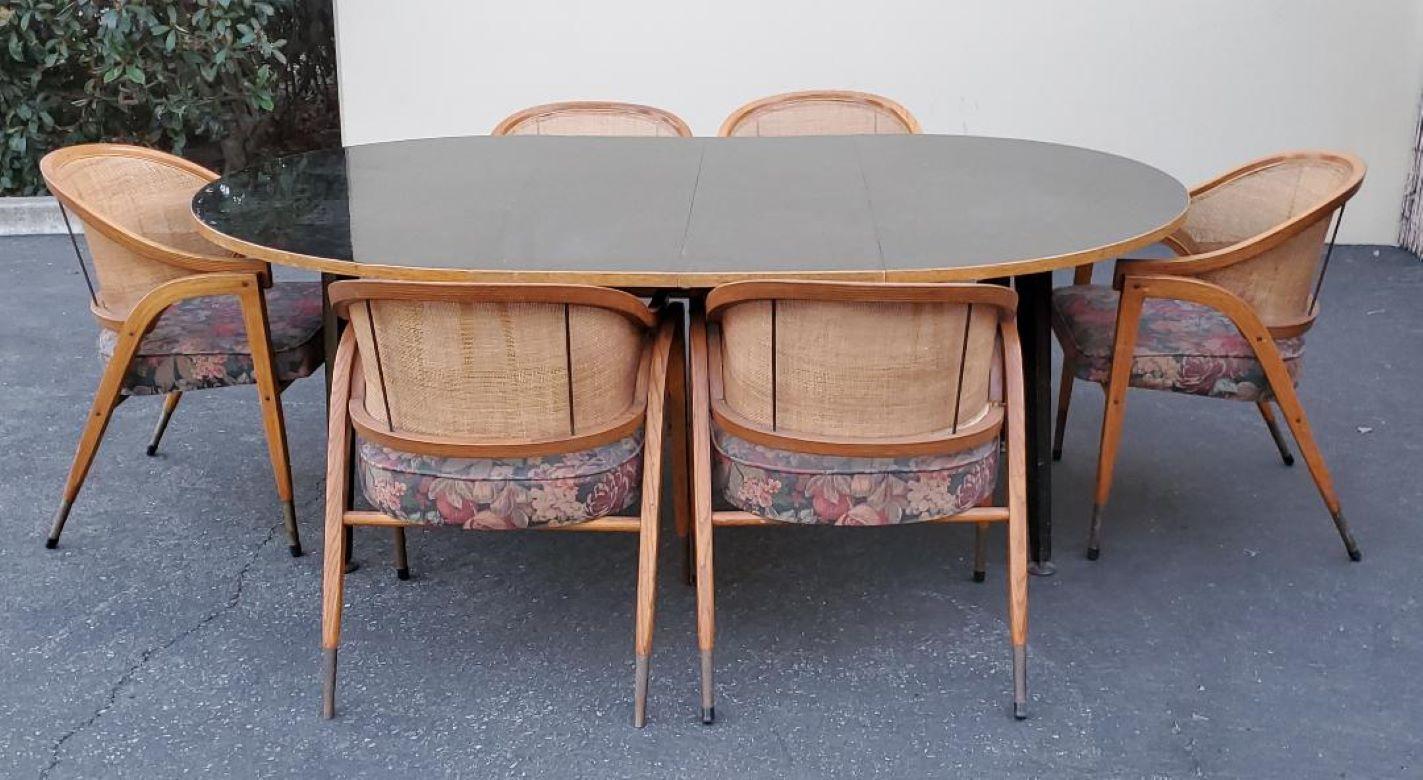 Ausziehbares Esszimmer-Set, 6 Stühle, 2 Blätter, Edward Wormley für Dunbar, 1950er Jahre (20. Jahrhundert) im Angebot