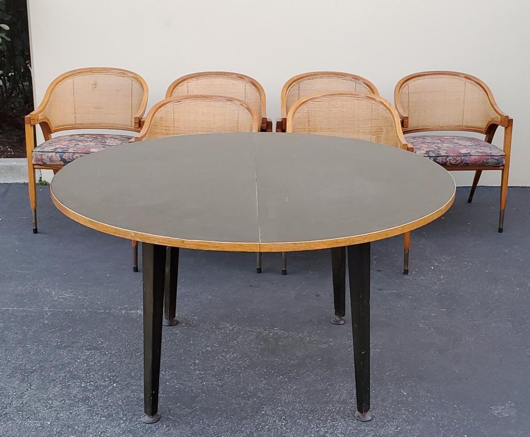 1950s Edward Wormley for Dunbar Extension Dining Set 6 Chairs 2 Leaves For Sale 2