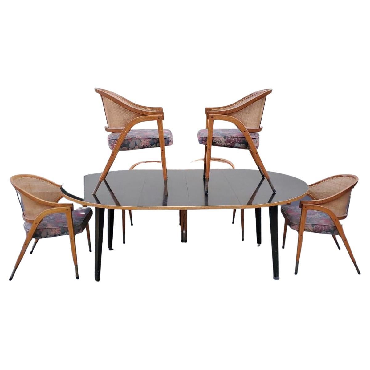 Edward Wormley for Dunbar Extension Dining Set 6 Chaises 2 Leaves 1950s
