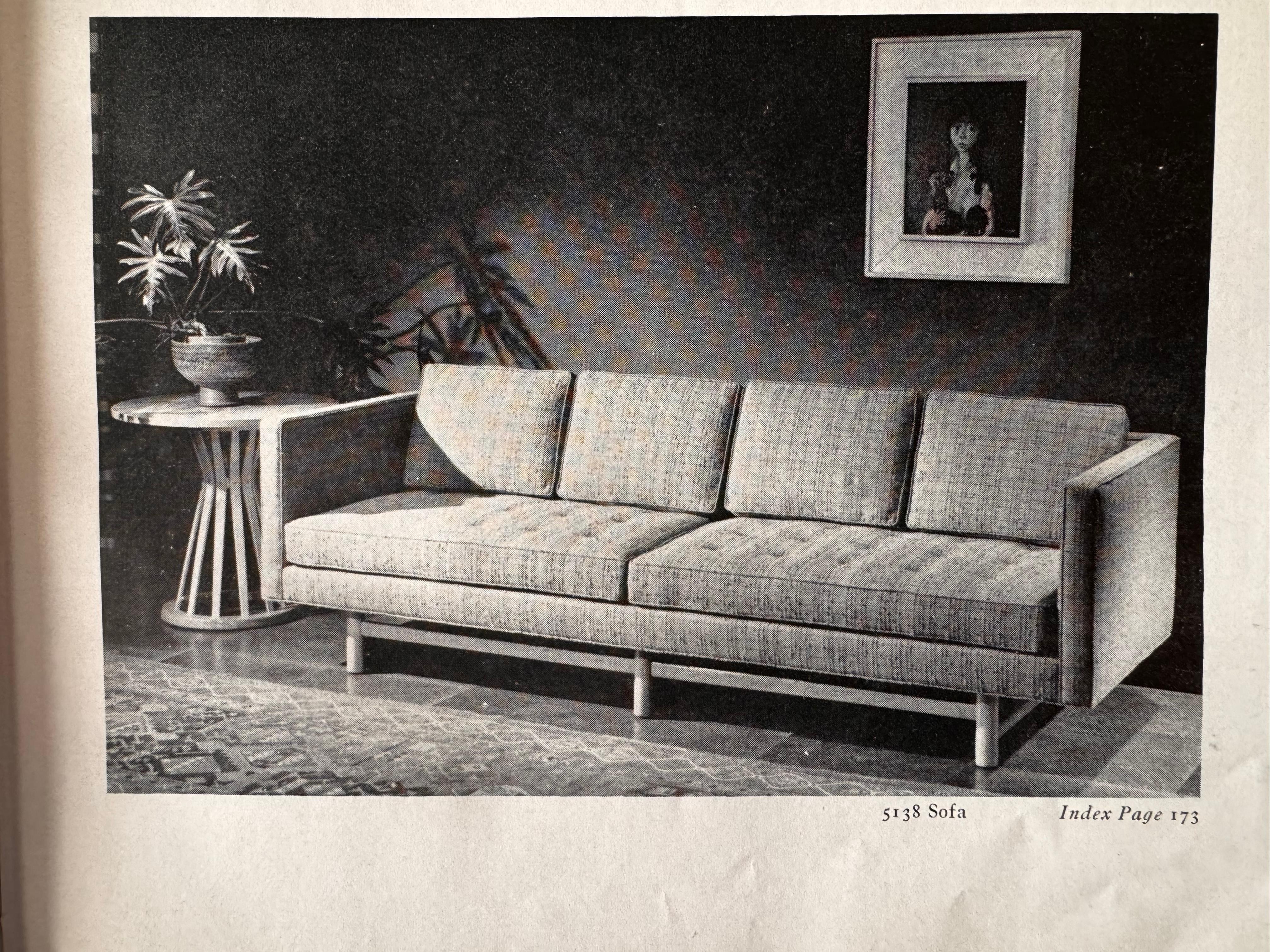 1950s Edward Wormley Dunbar Green Wool Sofa model 5138 Mahogany Base (2 avail) For Sale 6