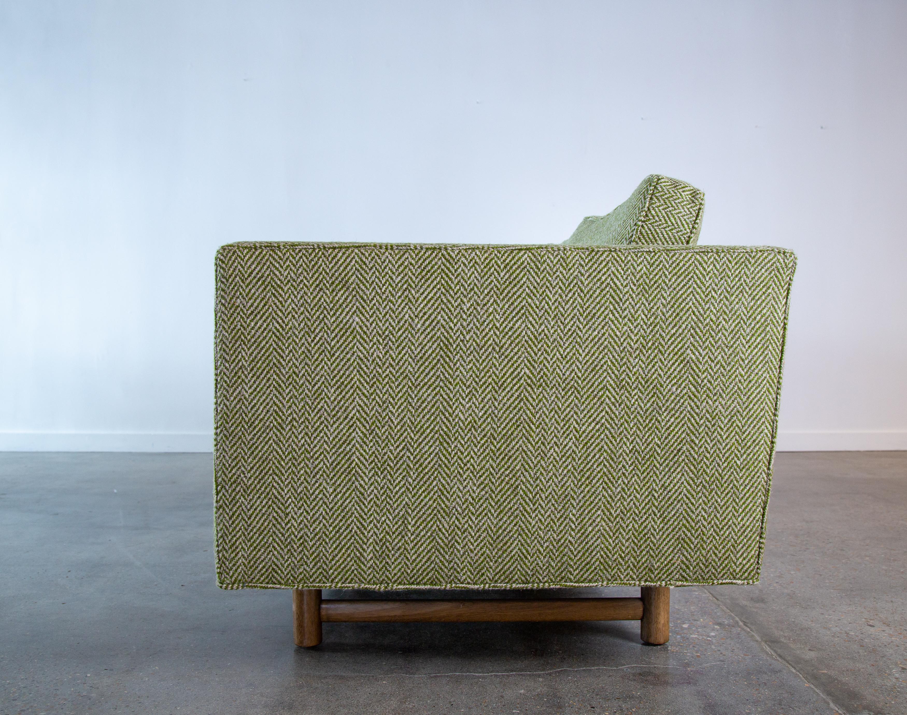 American 1950s Edward Wormley Dunbar Green Wool Sofa model 5138 Mahogany Base (2 avail) For Sale