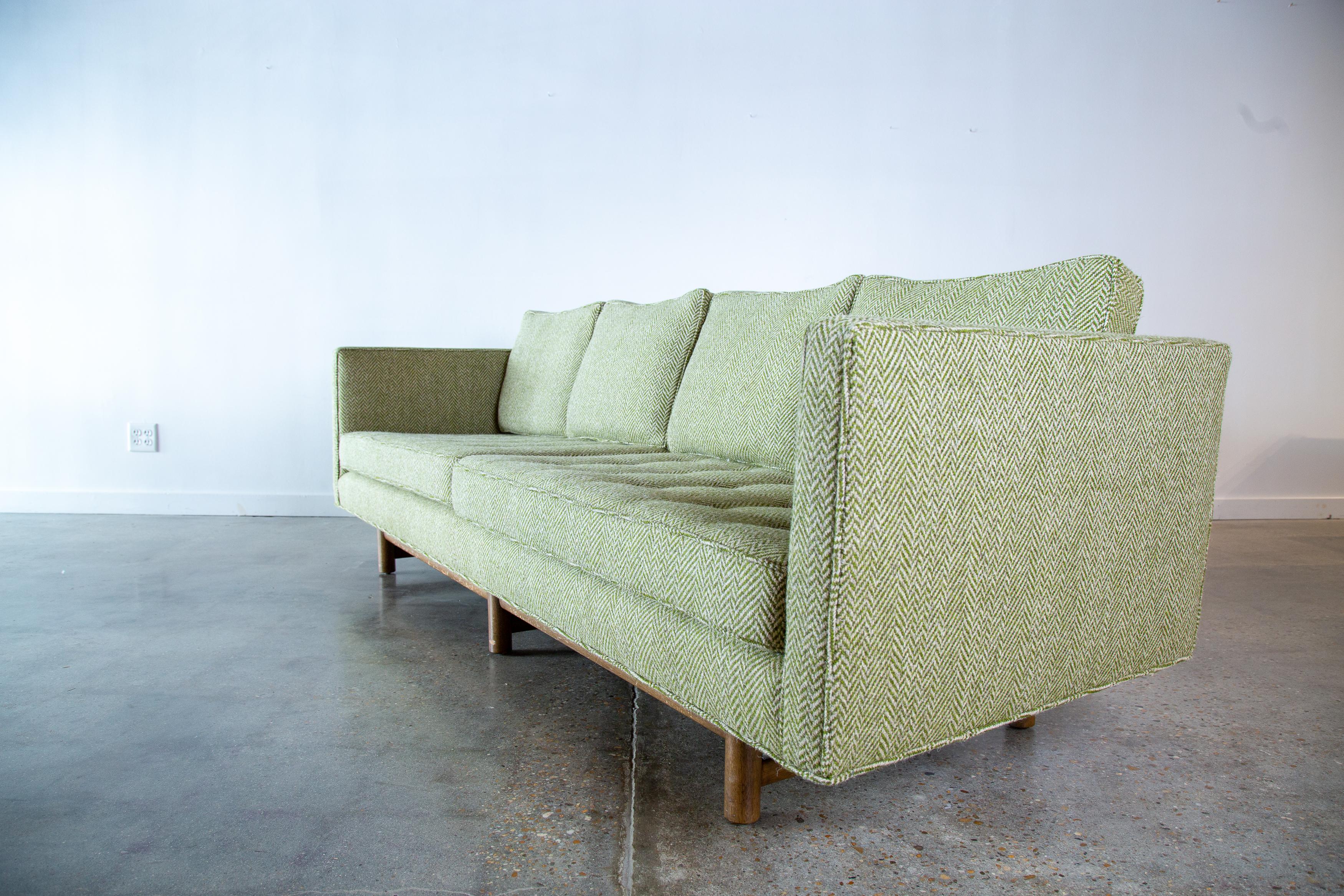 1950s Edward Wormley Dunbar Green Wool Sofa model 5138 Mahogany Base (2 avail) For Sale 1