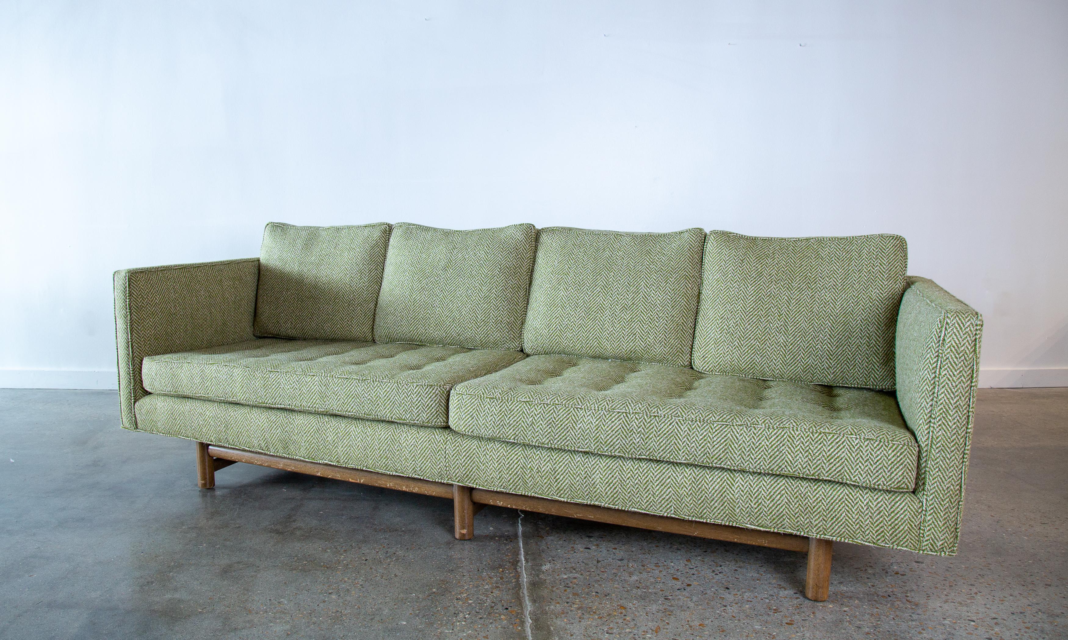 1950s Edward Wormley Dunbar Green Wool Sofa model 5138 Mahogany Base (2 avail) For Sale 2