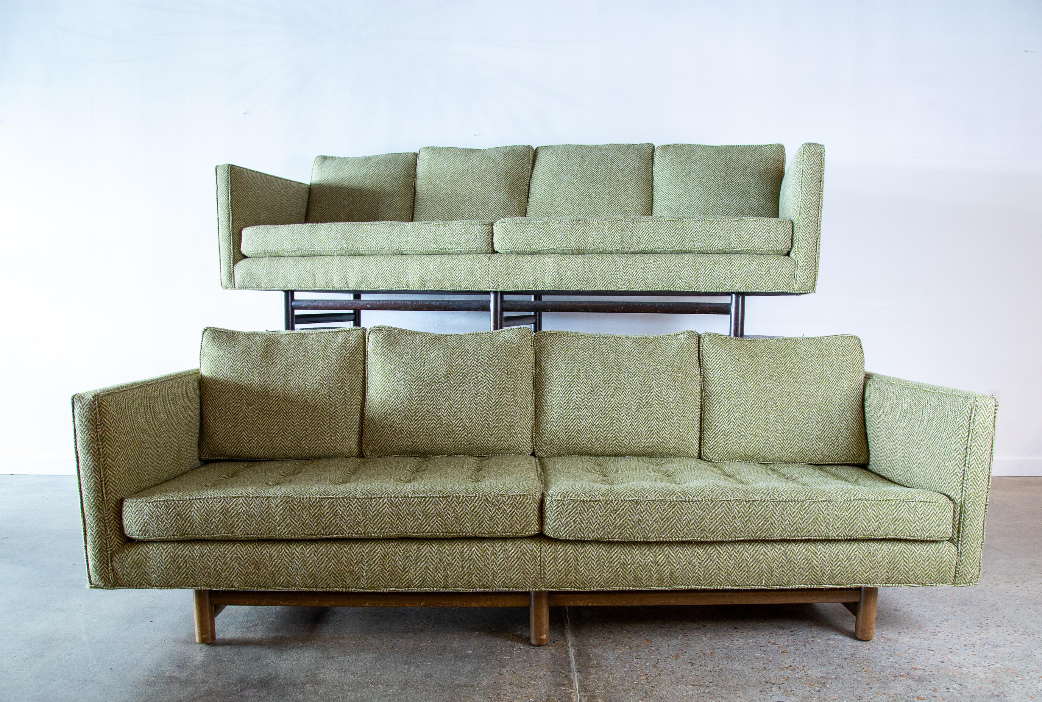 1950s Edward Wormley Dunbar Green Wool Sofa model 5138 Mahogany Base (2 avail) For Sale 3