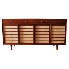 1950s Edward Wormley for Dunbar Janus Cabinet Walnut copper 71"