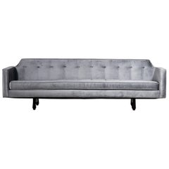 1950s Edward Wormley for Dunbar model 495 sofa in gray velvet and mahogany legs