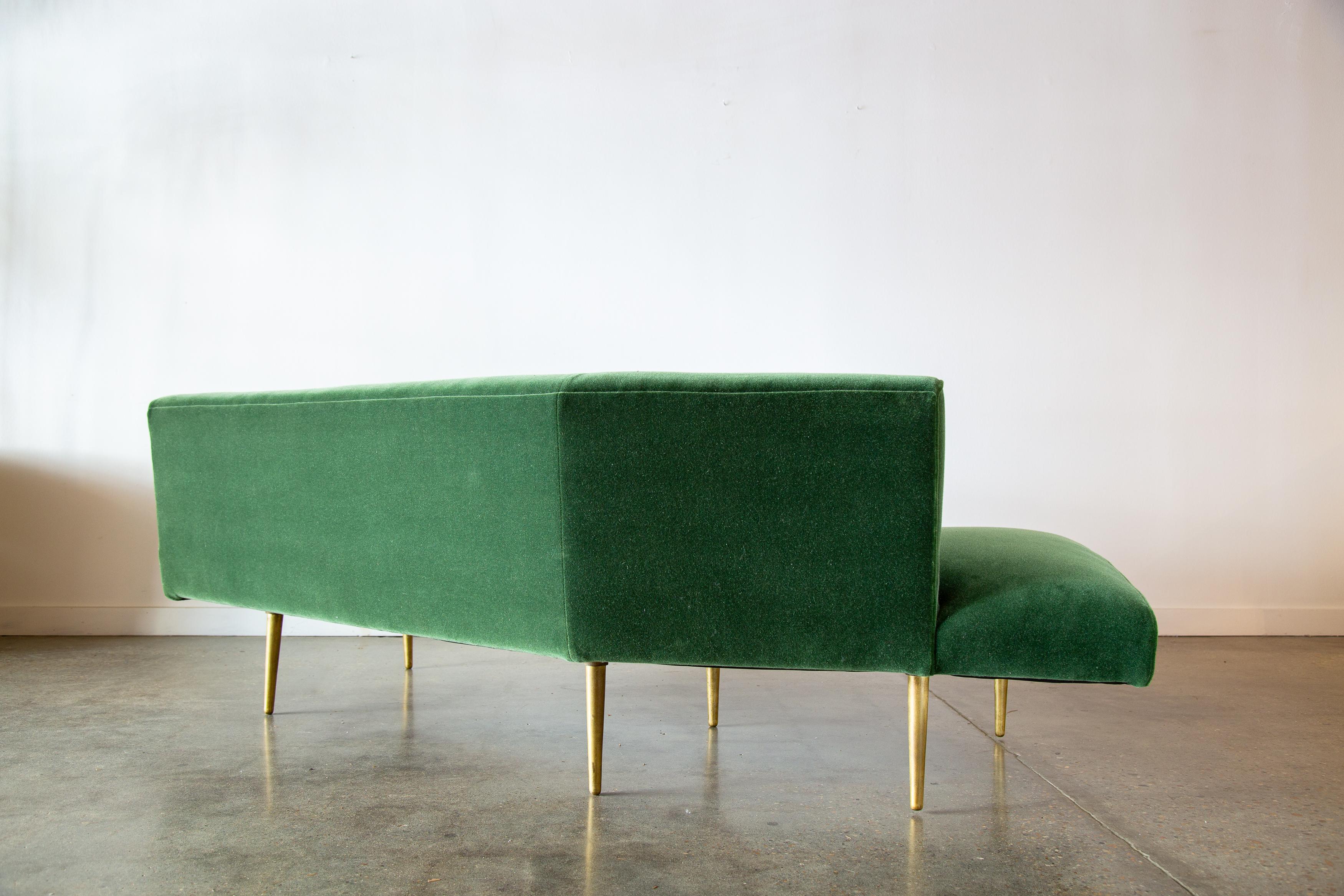 1950s Edward Wormley for Dunbar no. 4756 wing shaped sofa in Mohair and Brass For Sale 5